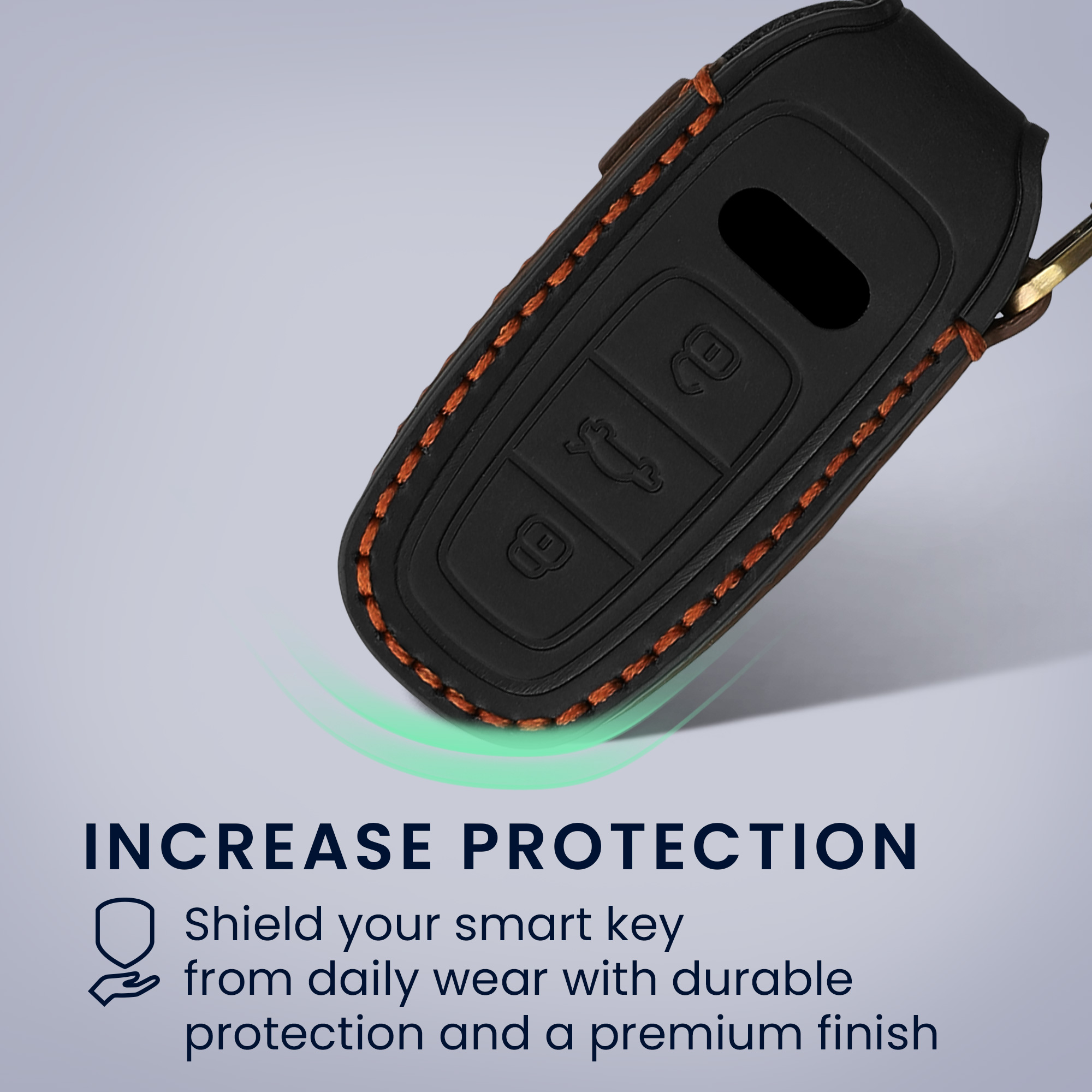 Pouzdro z pravé kůže na klíč od auta pro Audi A6 A7 A8 Q7 Q8 klíč se 3 tlačítky a funkcí Keyless Go kwmobile s kroužkem - černá