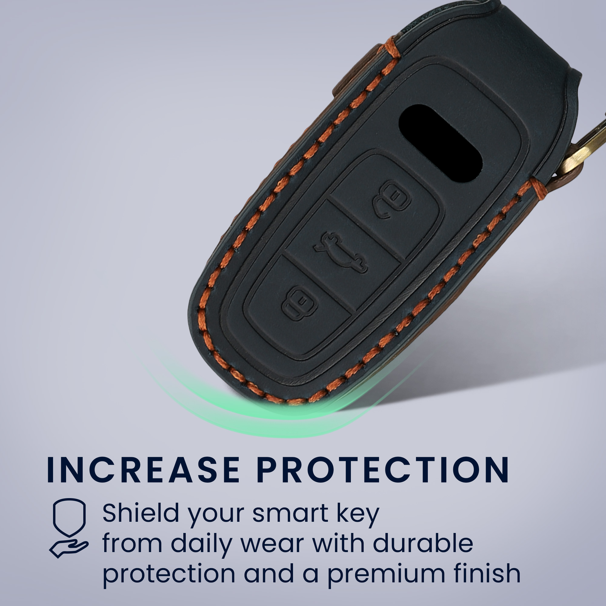 Pouzdro z pravé kůže na klíč od auta pro Audi A6 A7 A8 Q7 Q8 klíč se 3 tlačítky a funkcí Keyless Go kwmobile s kroužkem - tmavě modrá
