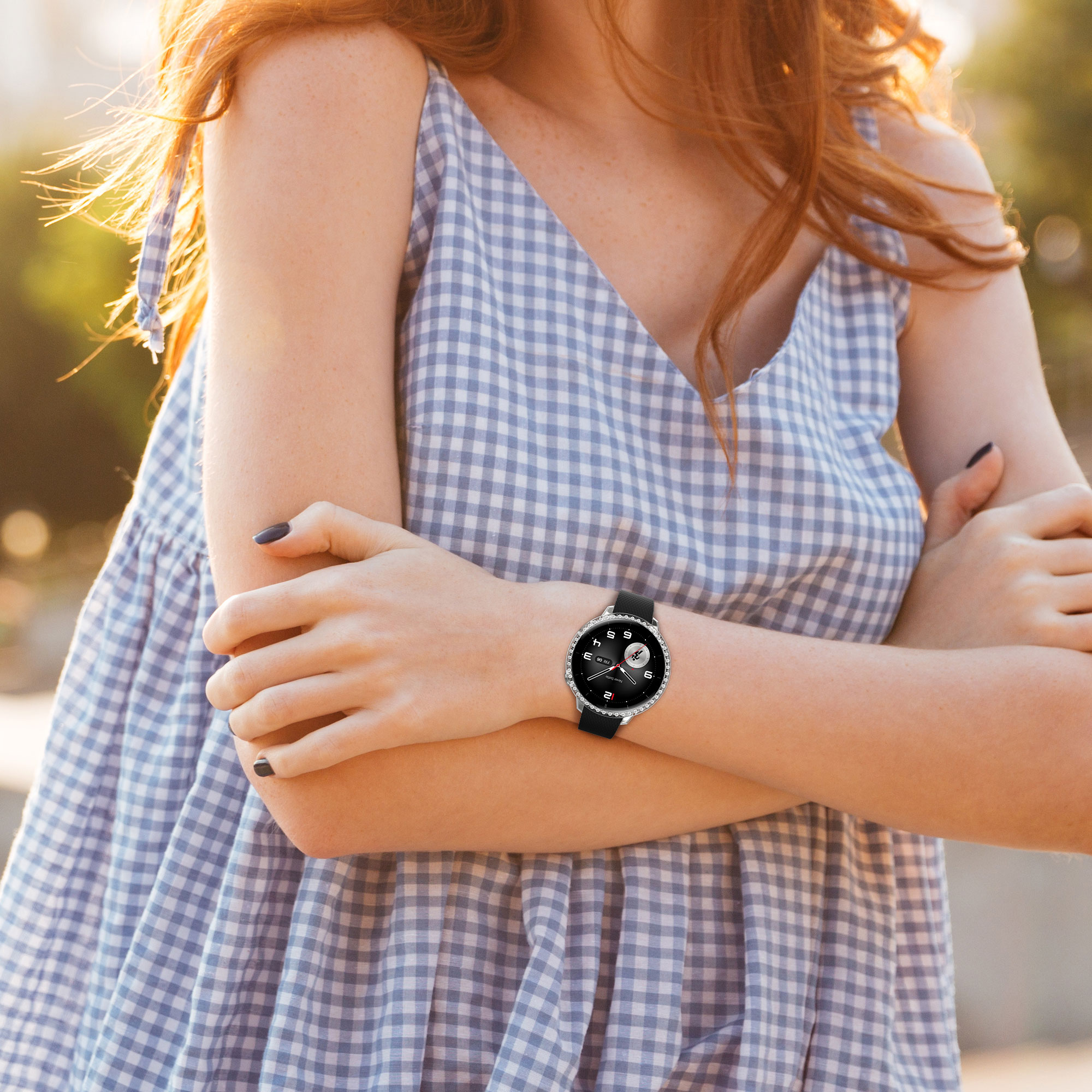 Ochranné rámečky s třpytkami pro OnePlus Watch 4 / Watch 3 / OPPO Watch X3 mini / X2 mini kwmobile sada 2 ks - transparentní / růžové zlato
