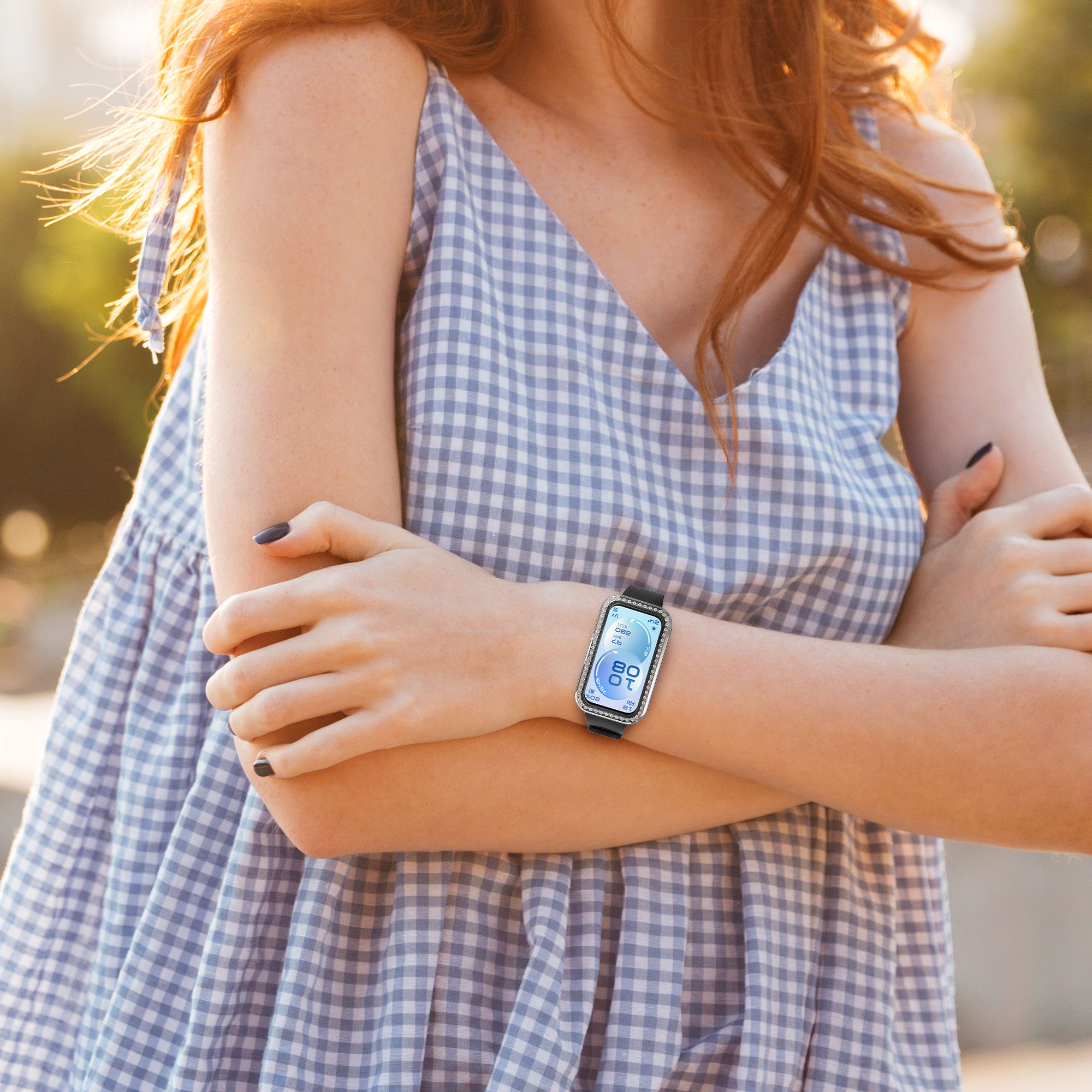 Ochranné rámečky s třpytkami pro Huawei Band 11 kwmobile sada 2 ks - černá / transparentní