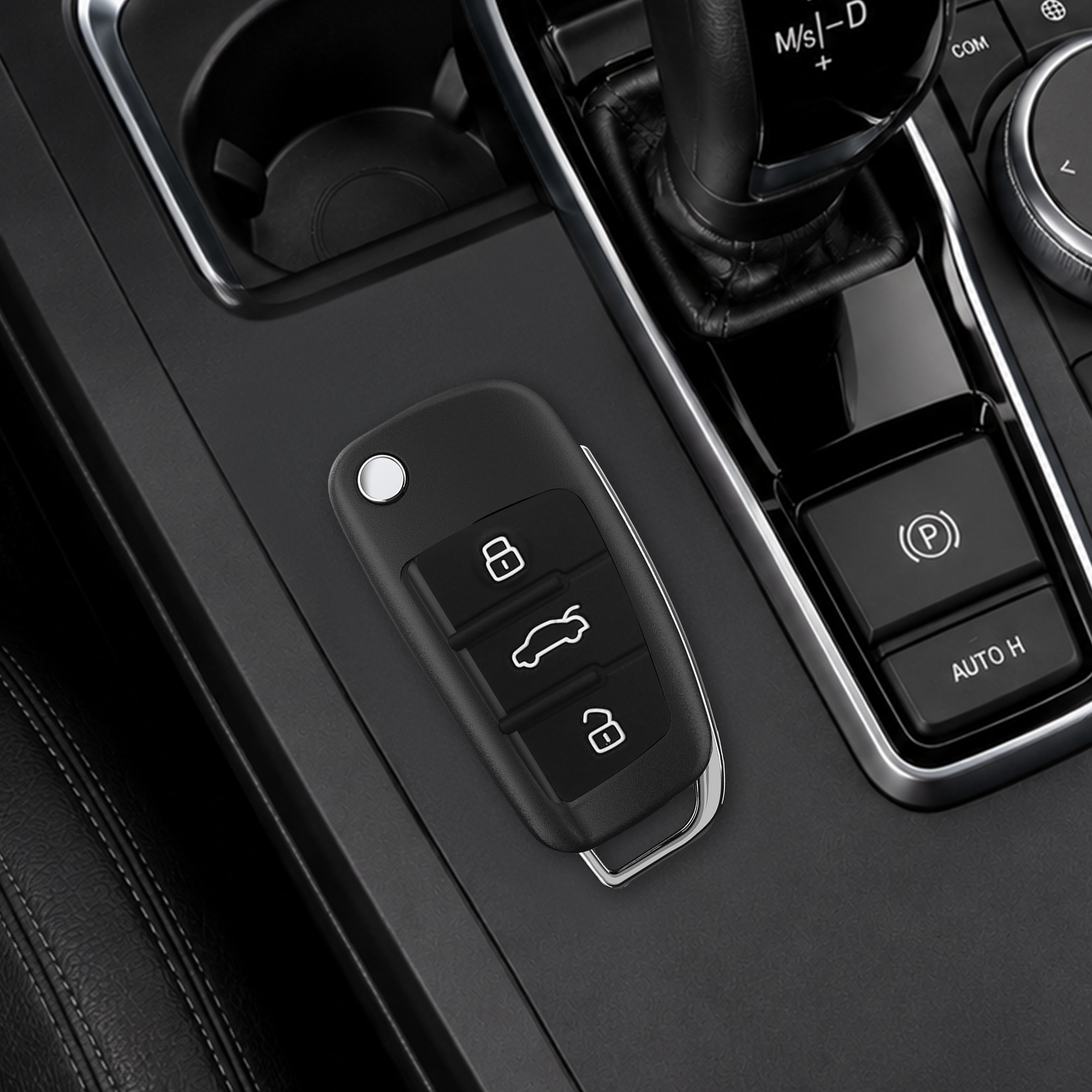 Náhradní tlačítka na klíč od auta pro Audi výklopný klíč se 3 tlačítky Keypad kwmobile - černá / bílá