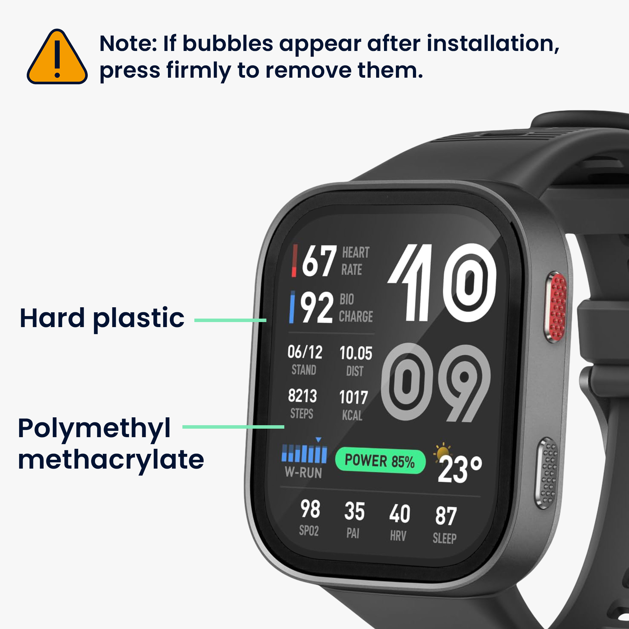 Ochranná fólie pro Amazfit Bip Max 50mm kwmobile - 2x ochrana pro chytré hodinky, odolná proti otiskům prstů