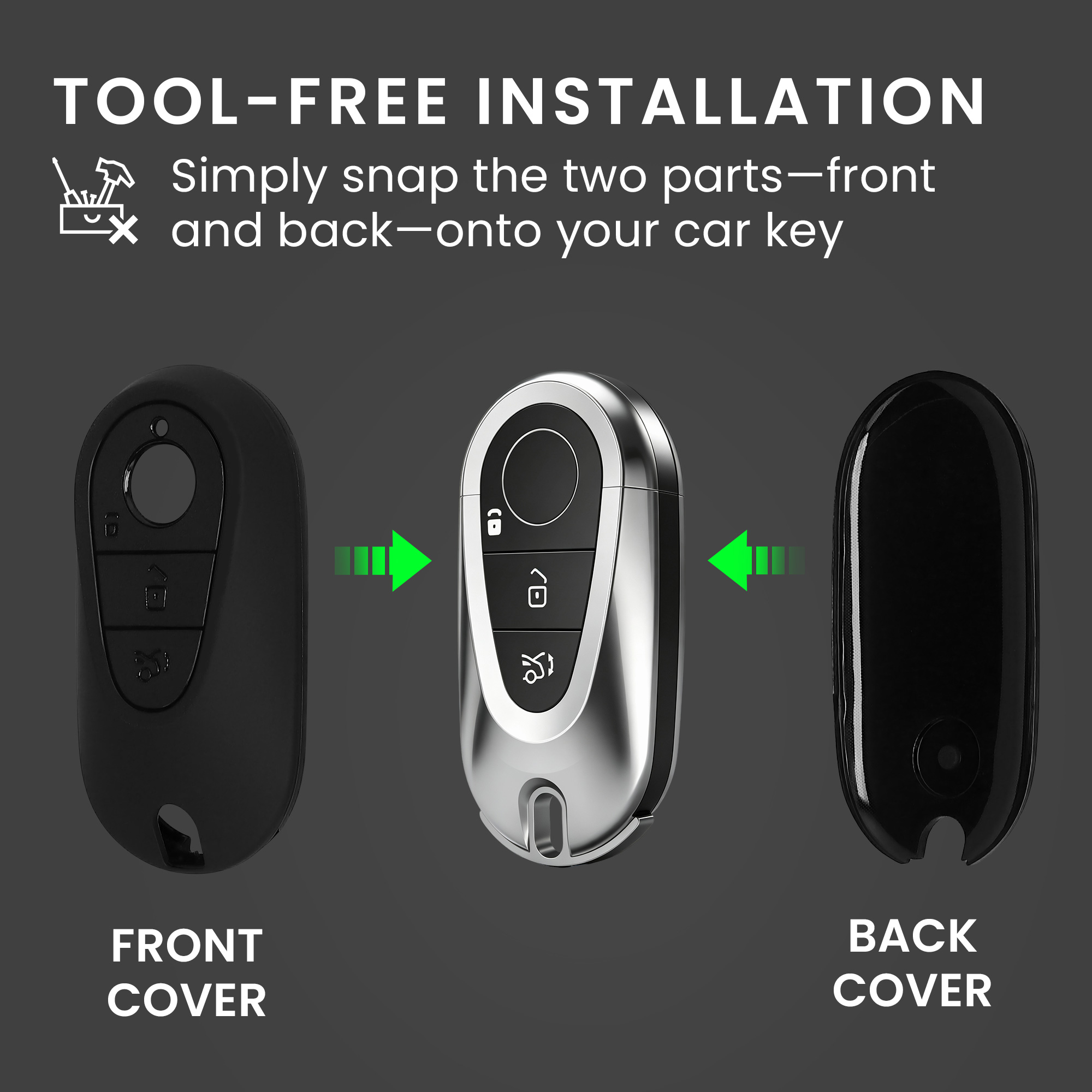 Obal na klíč pro Mercedes-Benz Smart Key se 3 tlačítky, měkké protiskluzové TPU s matným povrchem, odolné proti poškrábání kwmobile ‑ černá