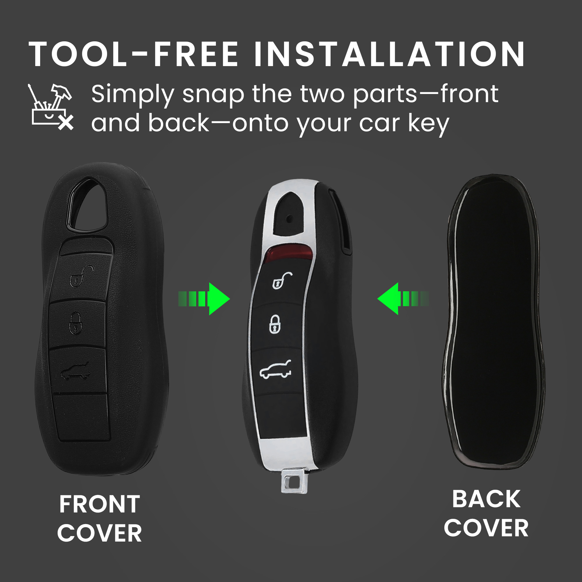 Obal na klíč od auta pro Porsche klíč se 3 tlačítky (only Keyless) kwmobile - měkká ochrana, protiskluzový obal, matný povrch, odolné proti poškrábání, černá