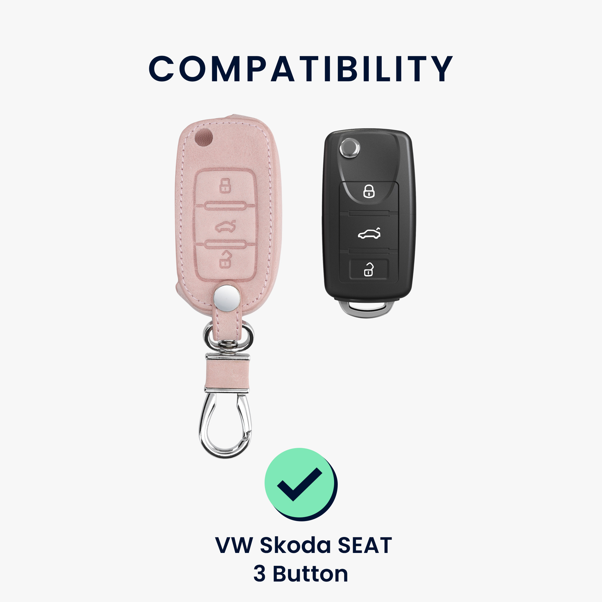 Pouzdro na klíč od auta kwmobile pro VW / Škoda / SEAT 3 tlačítkový klíč - růžově zlatá