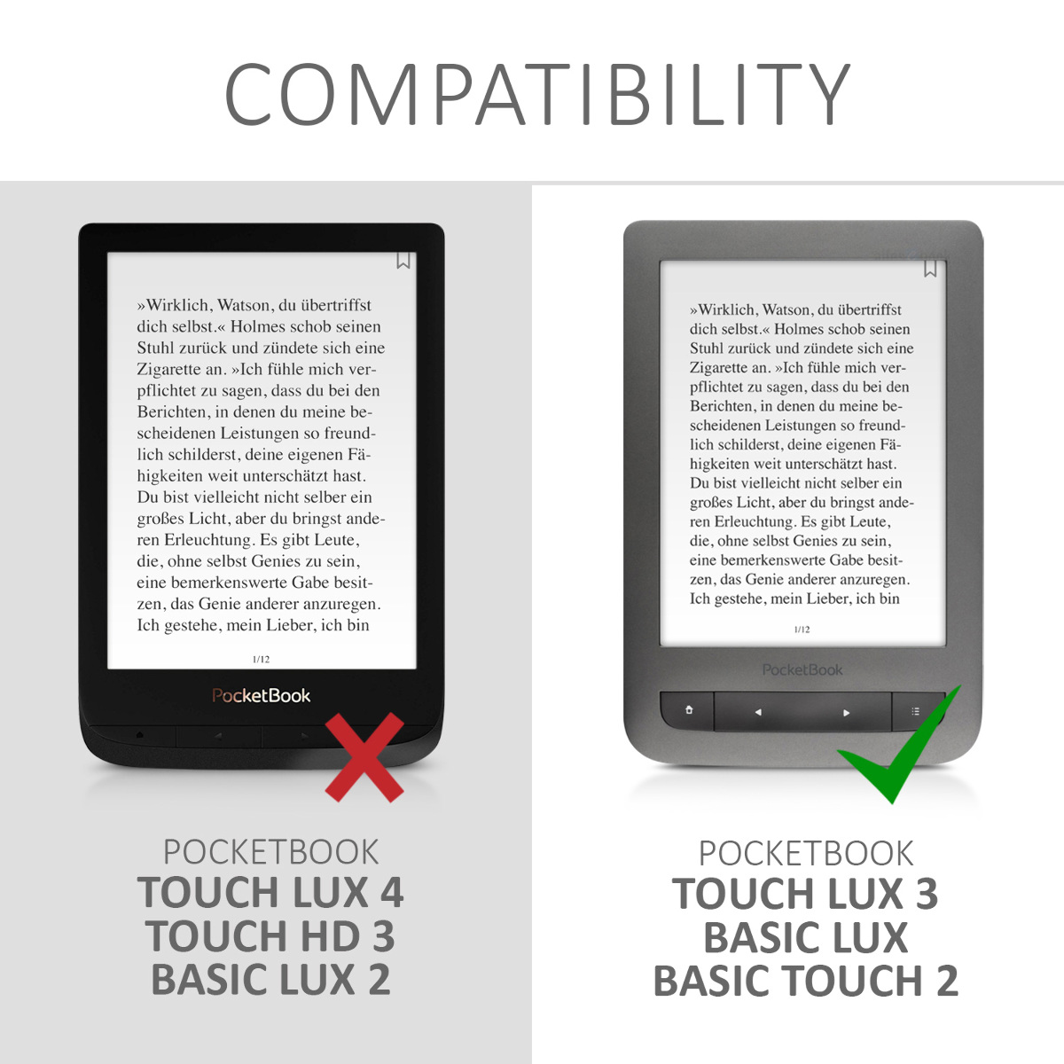 Pouzdro na čtečku Pocketbook Touch Lux 3/Basic Lux/Basic Touch 2 kwmobile - šedá/černá