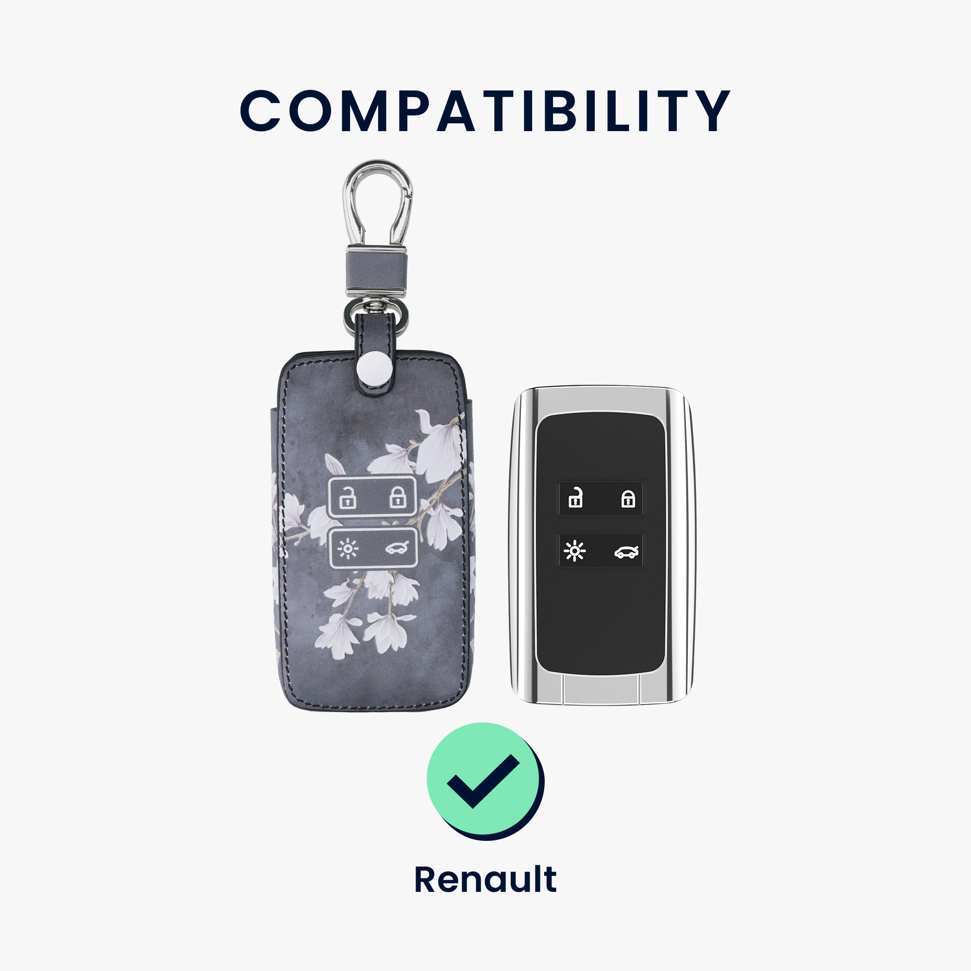 kwmobile pouzdro na klíč Renault 4 - Magnolias taupe / bílá / tmavě šedá