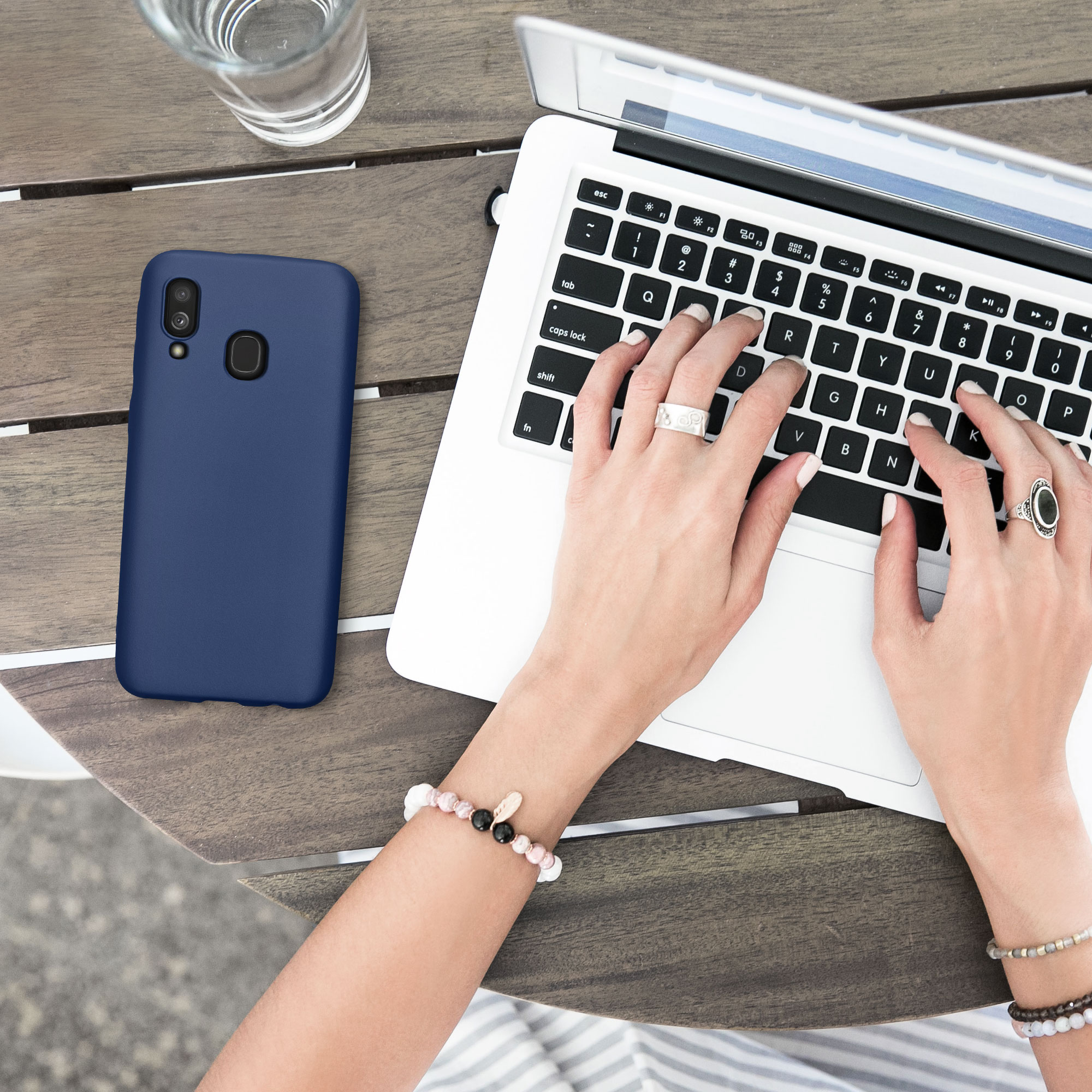 Kryt na mobil Samsung Galaxy A40 kwmobile TPU metalický Metalická modrá
