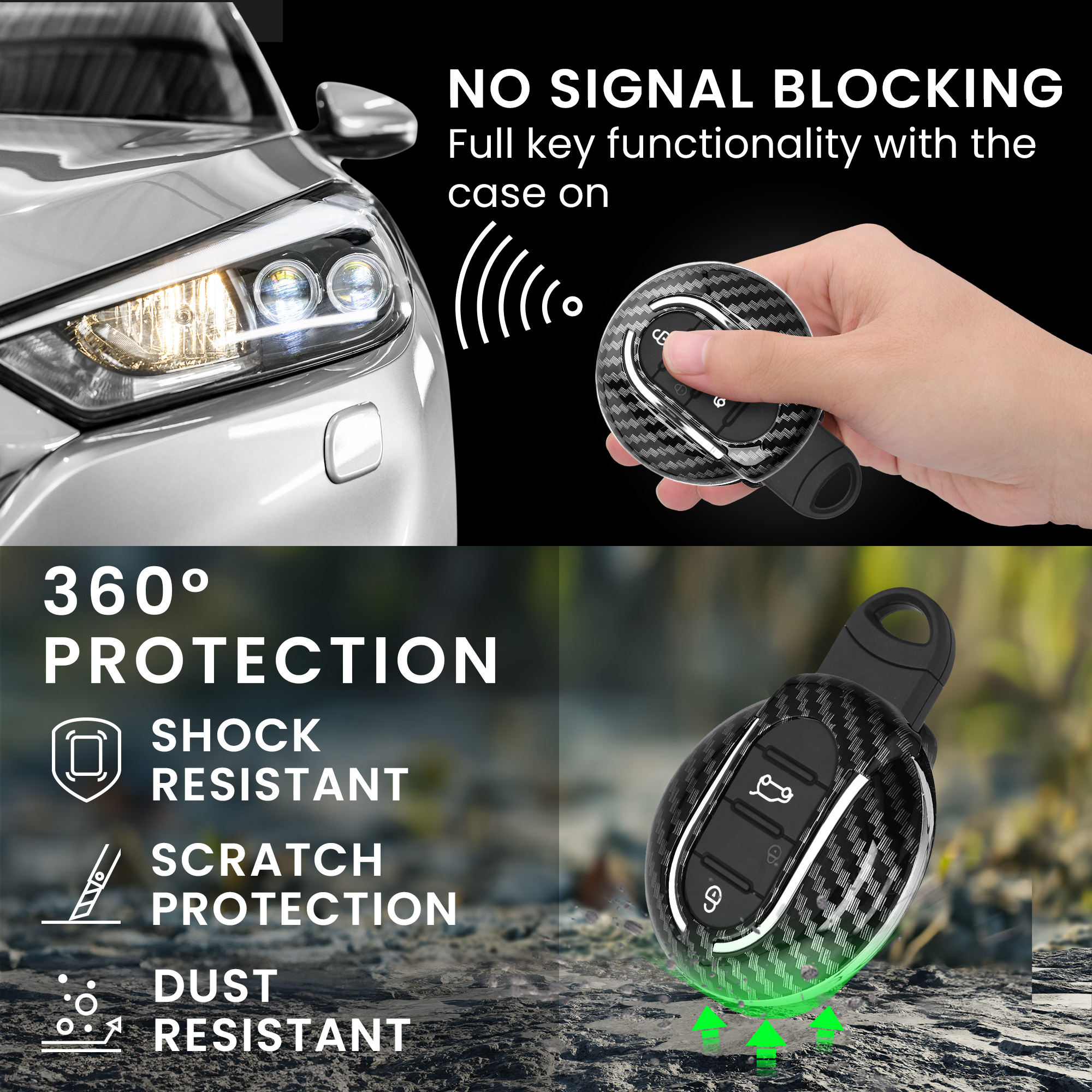 Pouzdro na autoklíč kwmobile pro Mini 3 Button - Karbonově černá
