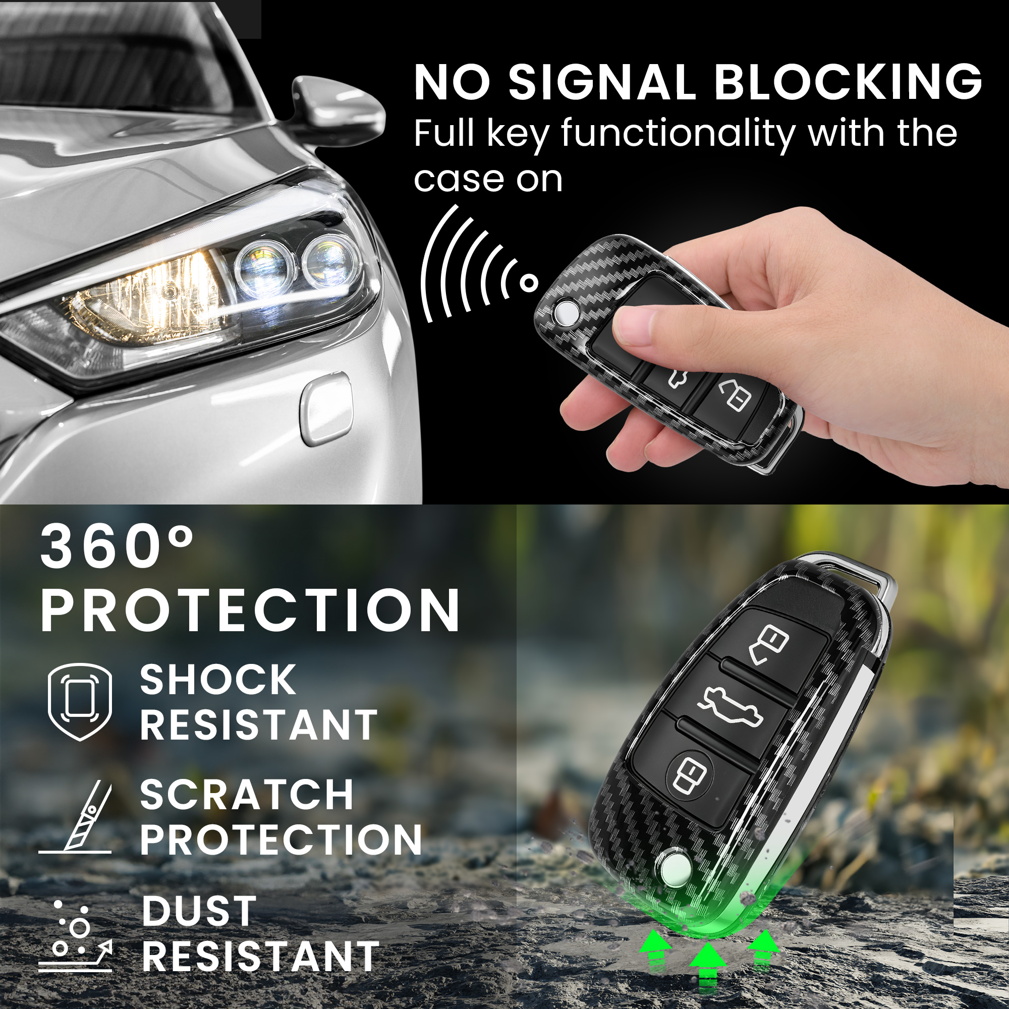 Obal na autoklíč Audi s výklopným klíčem a 3 tlačítky kwmobile - černá