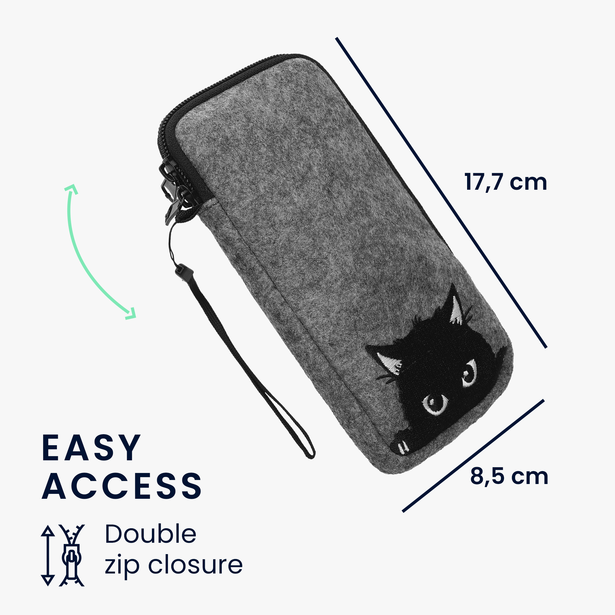 Univerzální pouzdro kwmobile na mobil XXL - 7" - motiv Curious Cat - šedá / černá