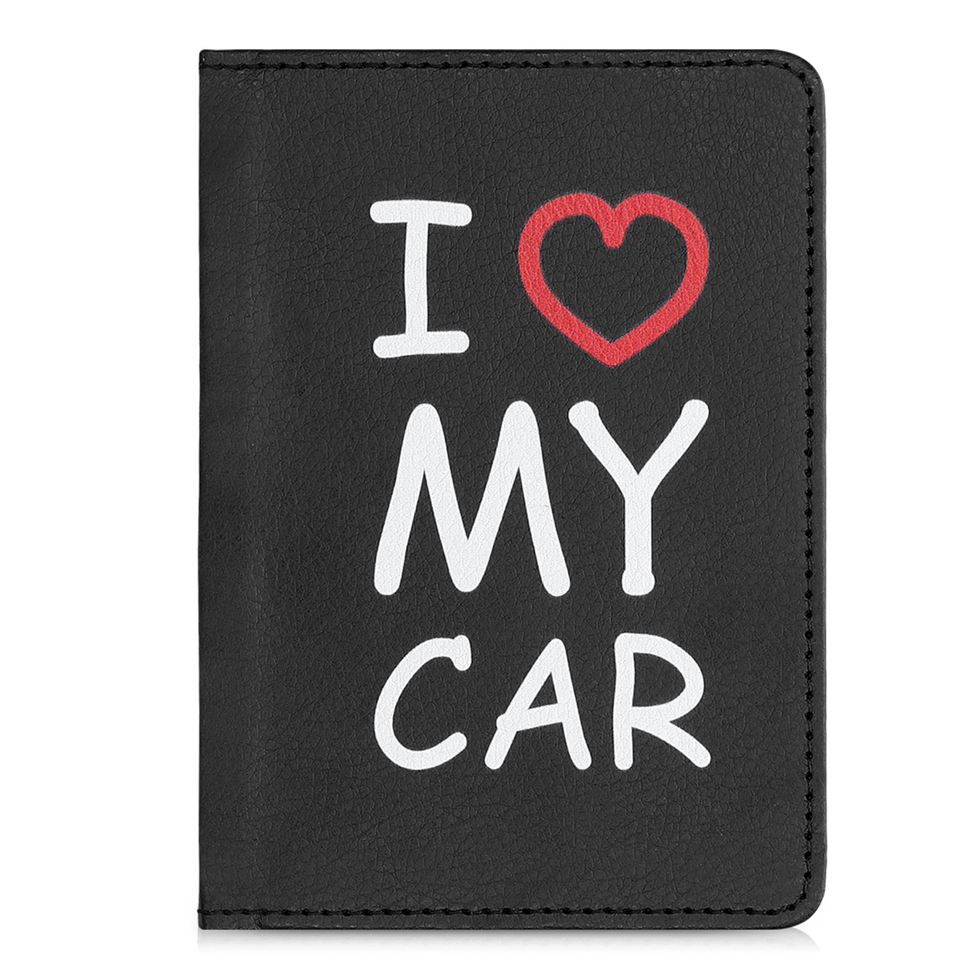 Obal na doklady od auta kwmobile 12 x 17,5 cm / 9,2 x 13 cm PU kůže motiv I Love My Car - bílo-červeno-černá