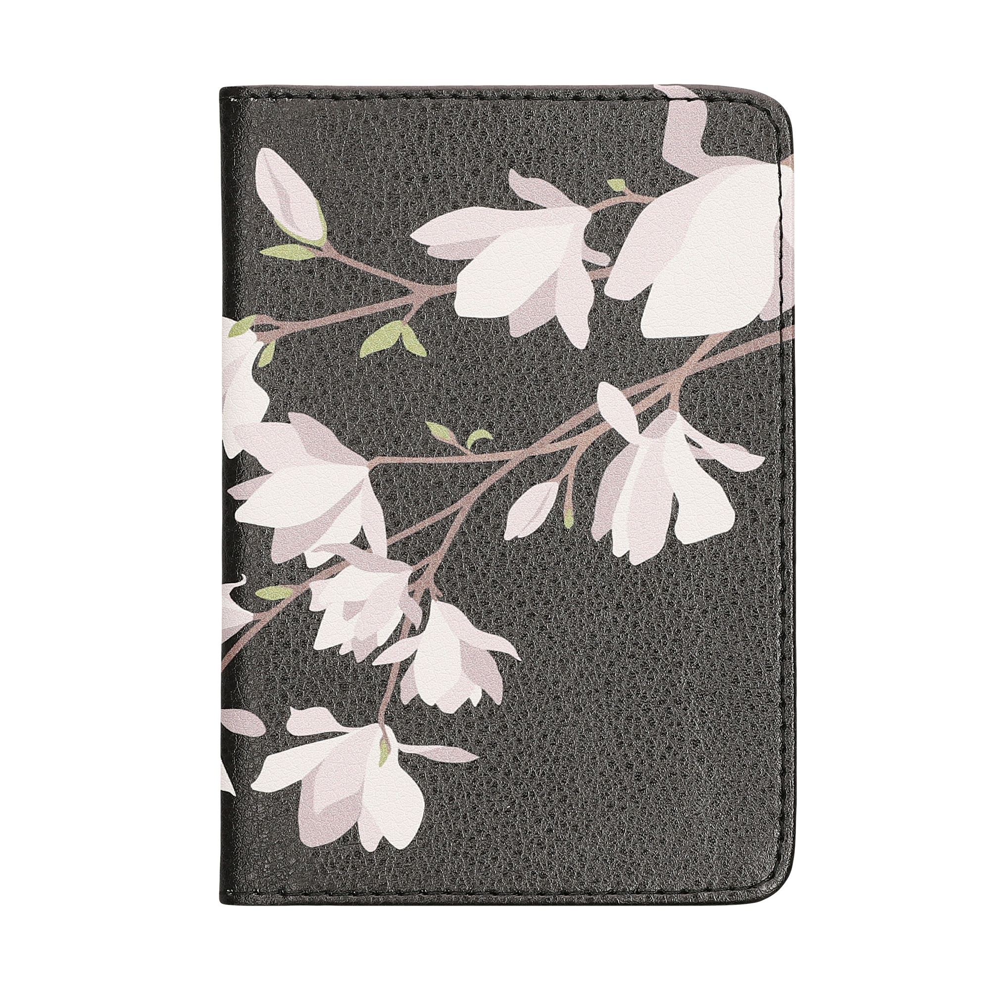 Obal na doklady od auta kwmobile 12 x 17,5 cm / 9,2 x 13 cm PU kůže motiv magnolias - taupe/hnědá/černá