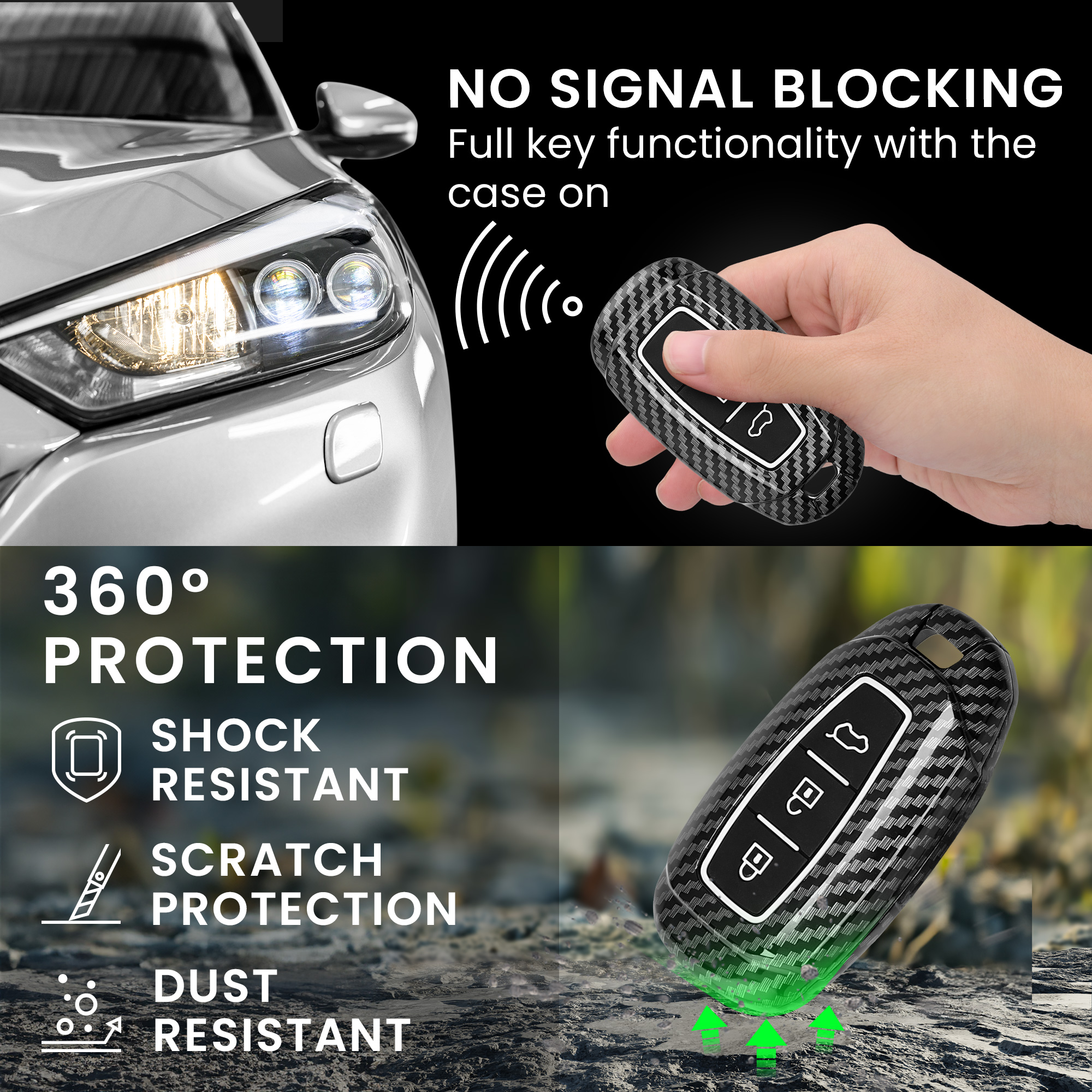 Pouzdro na klíč od auta kwmobile pro Hyundai 3 Button Car Key Keyless Go - karbonově černá