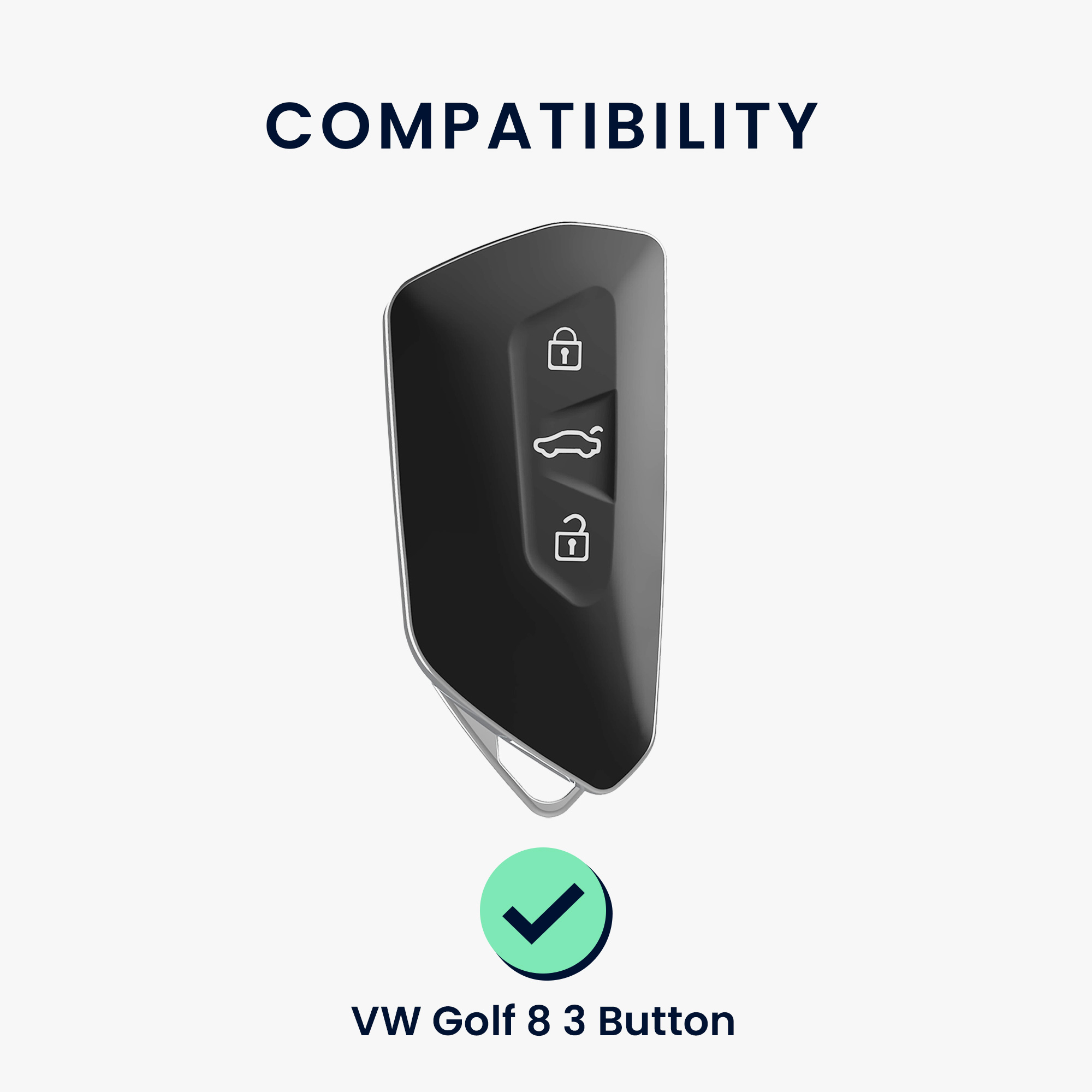 Pouzdro na klíč od auta kwmobile pro VW Golf 8, ID.3/ID.4/ID.5/ID.7, Seat/Škoda/Cupra - lesklá černá / bílá