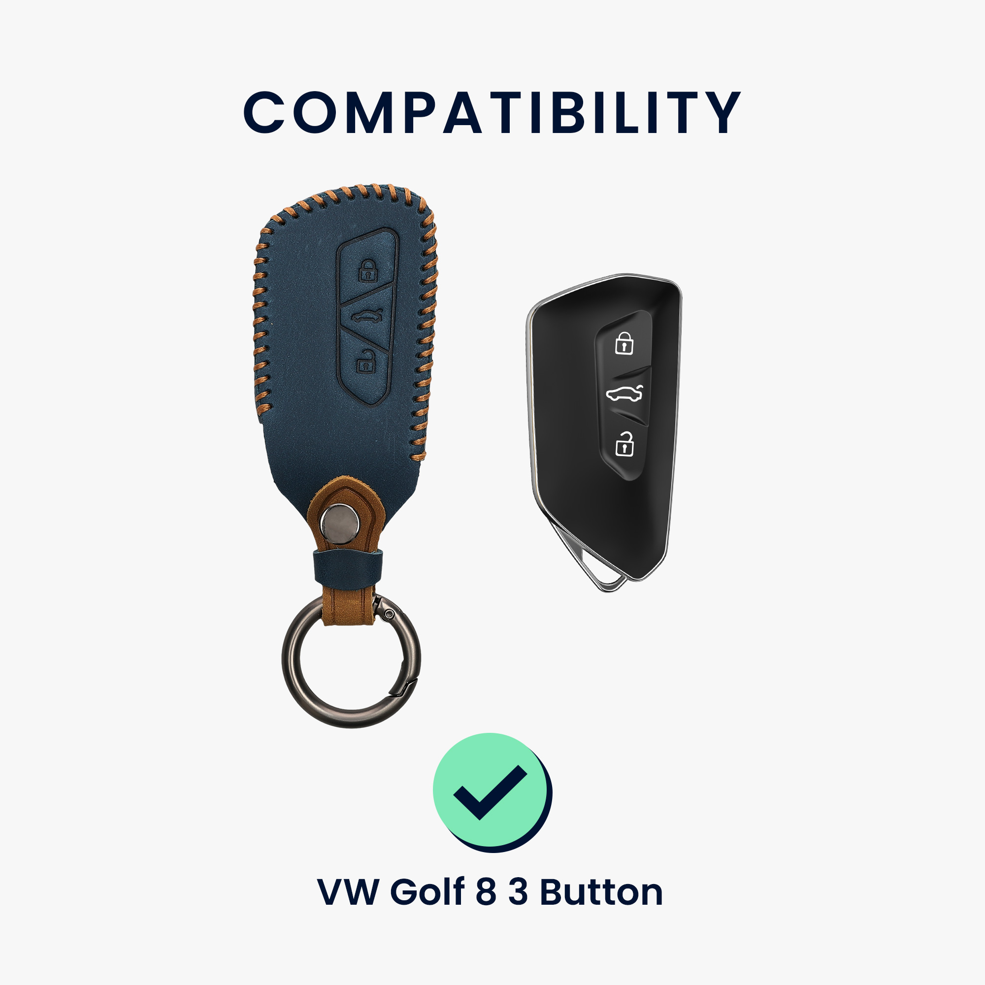 Pouzdro na klíč od auta kwmobile pro VW Golf 8, ID.3/ID.4/ID.5/ID.7, Seat/Škoda/Cupra - tmavě modrá / světle hnědá