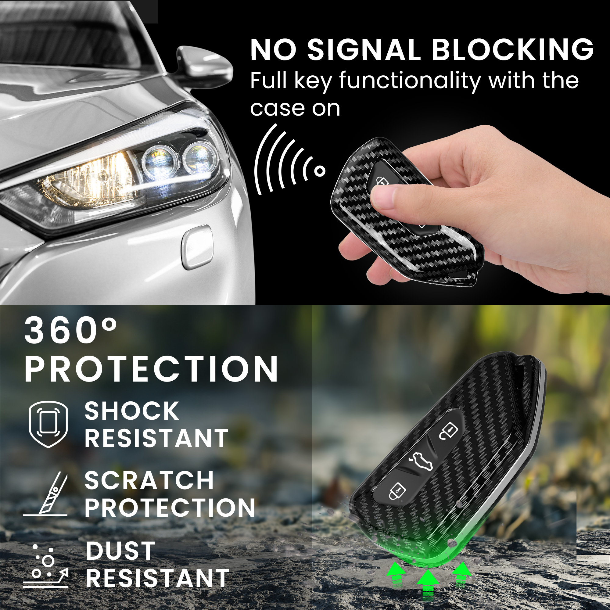 Pouzdro na klíč od auta kwmobile pro VW Golf 8, ID.3/ID.4/ID.5/ID.7, Seat/Škoda/Cupra - karbonově černá