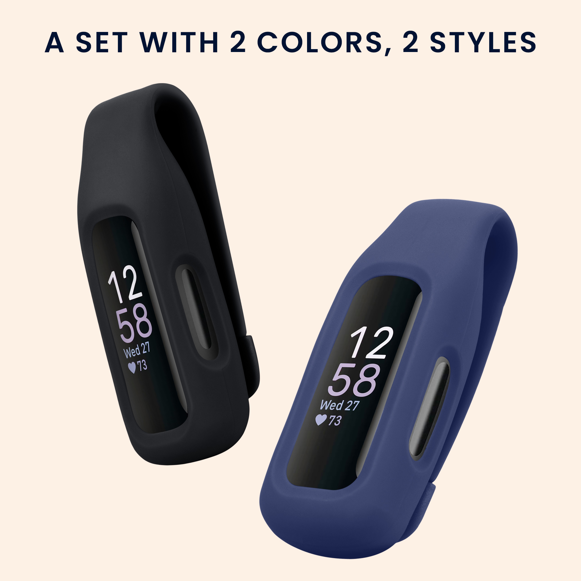 2x Ochranný obal na fitness tracker kwmobile pro Fitbit Inspire 3 / Inspire 2 / Ace 3… - černá / tmavě modrá