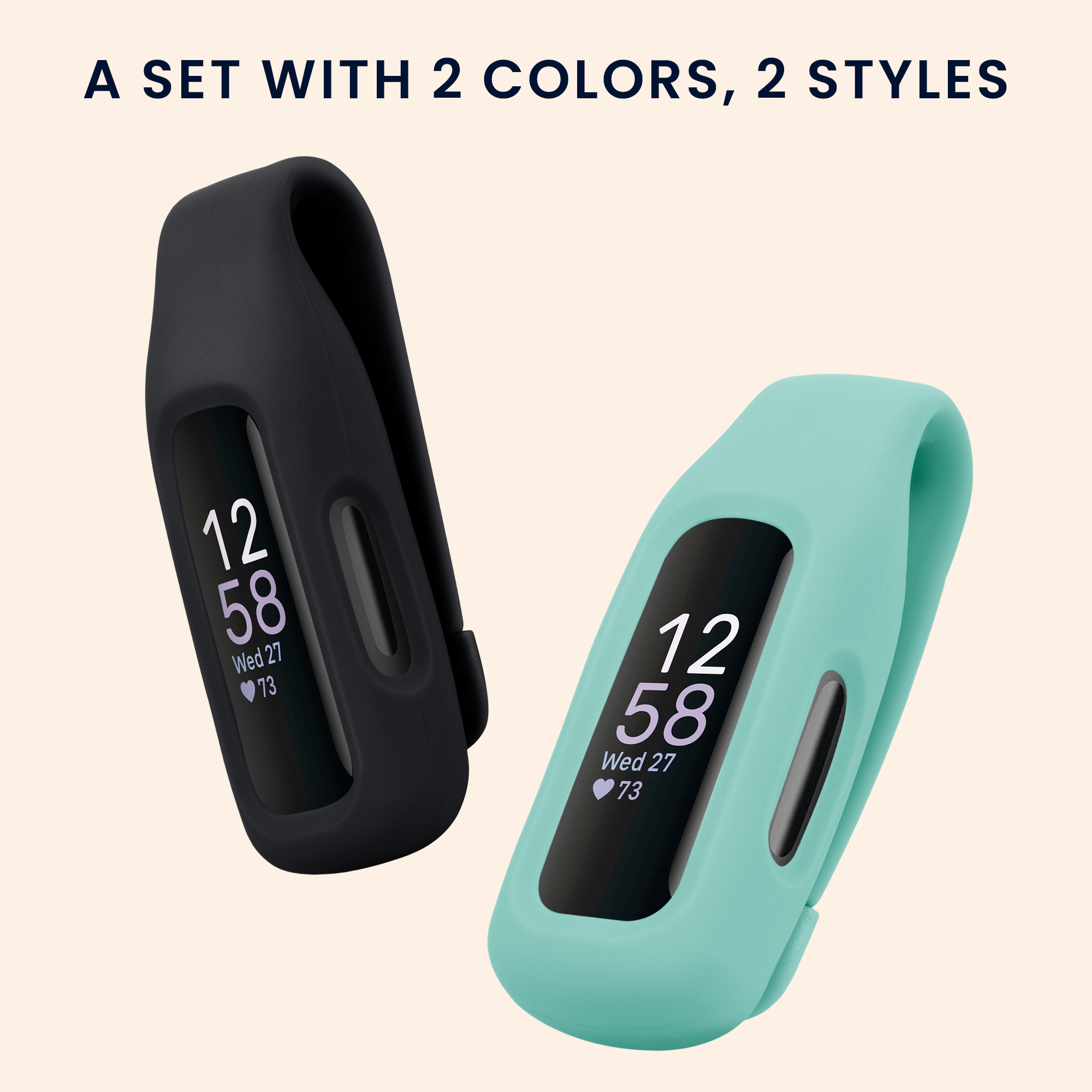 2x Ochranný obal na fitness tracker kwmobile pro Fitbit Inspire 3 / Inspire 2 / Ace 3… - černá / mátová