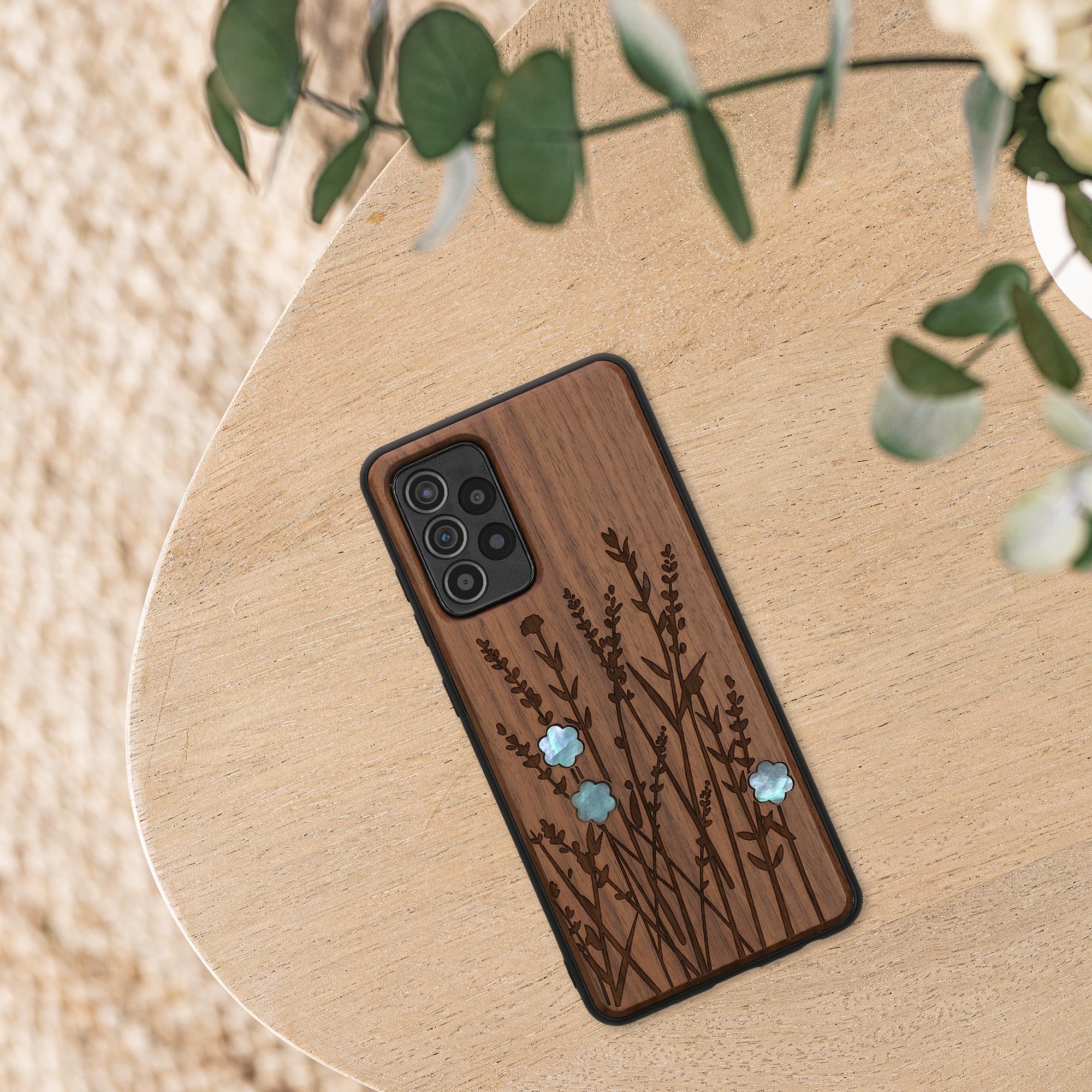 Dřevěný kryt na mobil Samsung Galaxy A52 / A52 5G / A52s 5G kwmobile TPU rámeček Tmavě hnědá