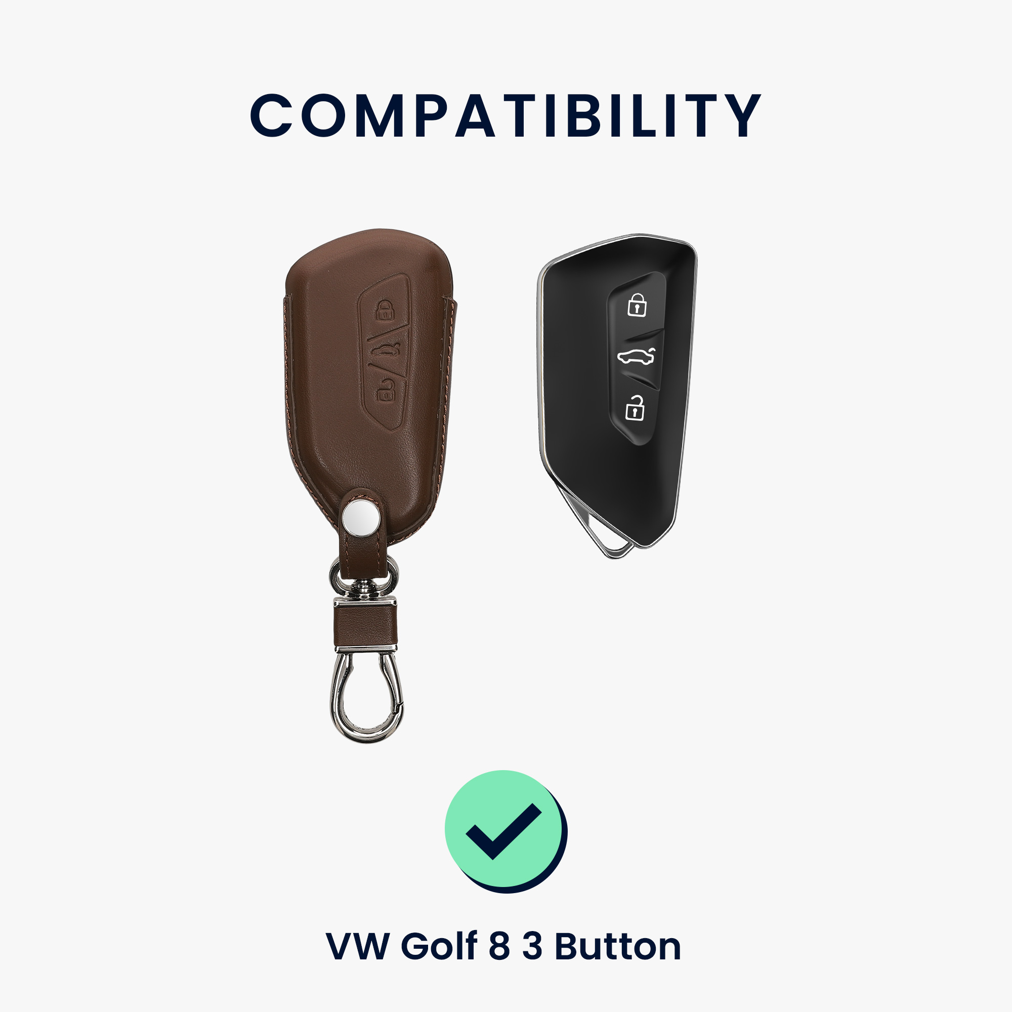 Pouzdro na klíč od auta kwmobile pro VW Golf 8, ID.3/ID.4/ID.5/ID.7, Seat/Škoda/Cupra - tmavě hnědá