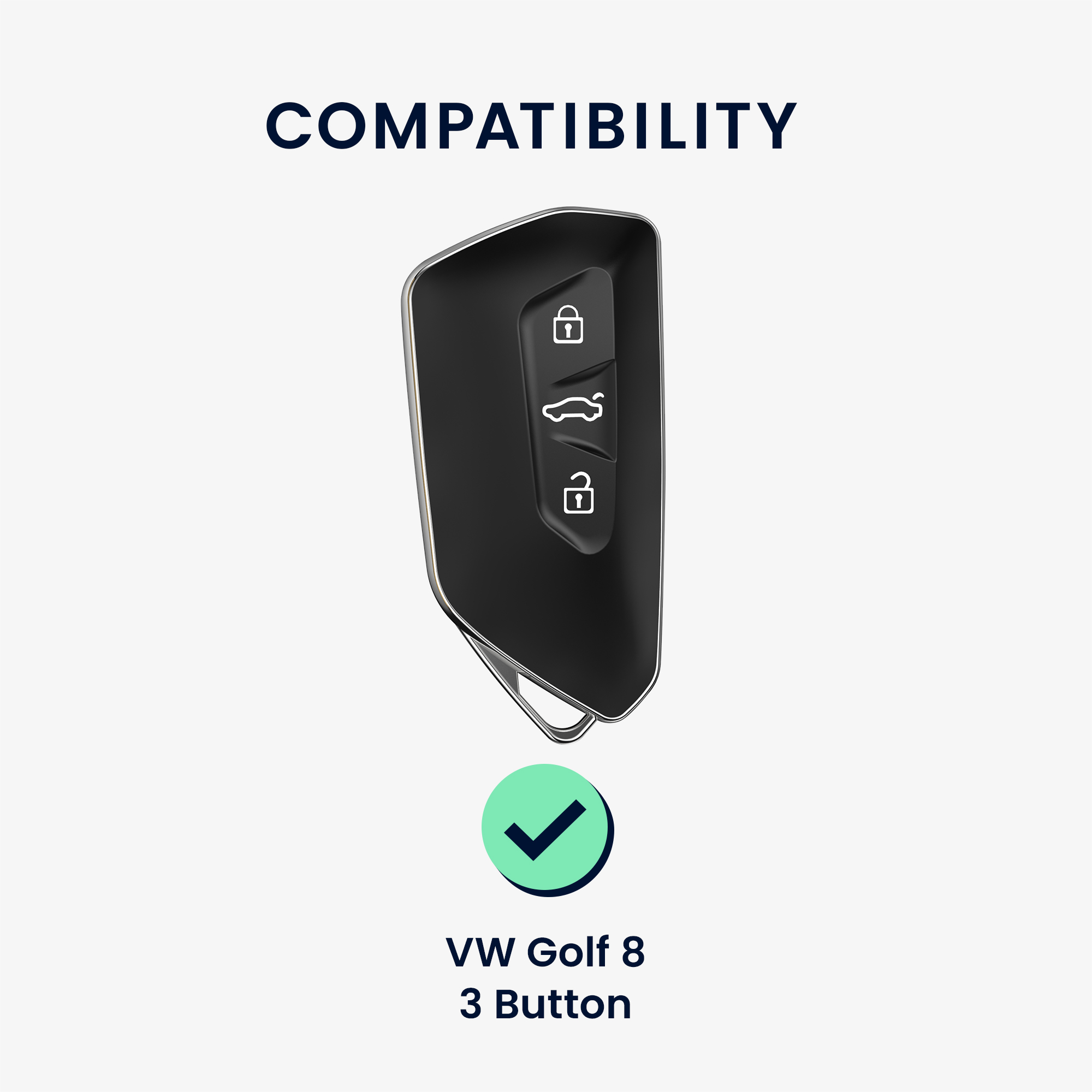 Pouzdro na klíč od auta kwmobile pro VW Golf 8, ID.3/ID.4/ID.5/ID.7, Seat/Škoda/Cupra - stříbrná / černá