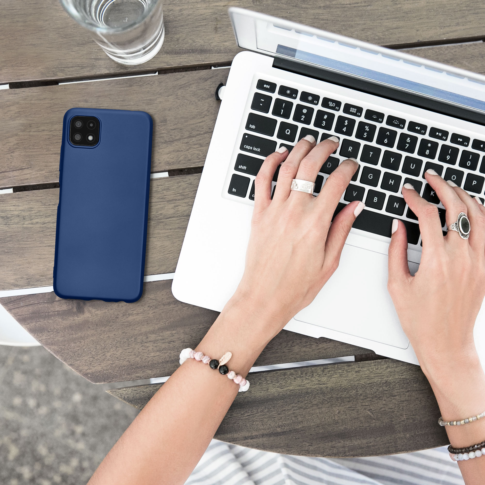 Kryt na mobil Samsung Galaxy A22 5G kwmobile TPU metalický Metalická modrá