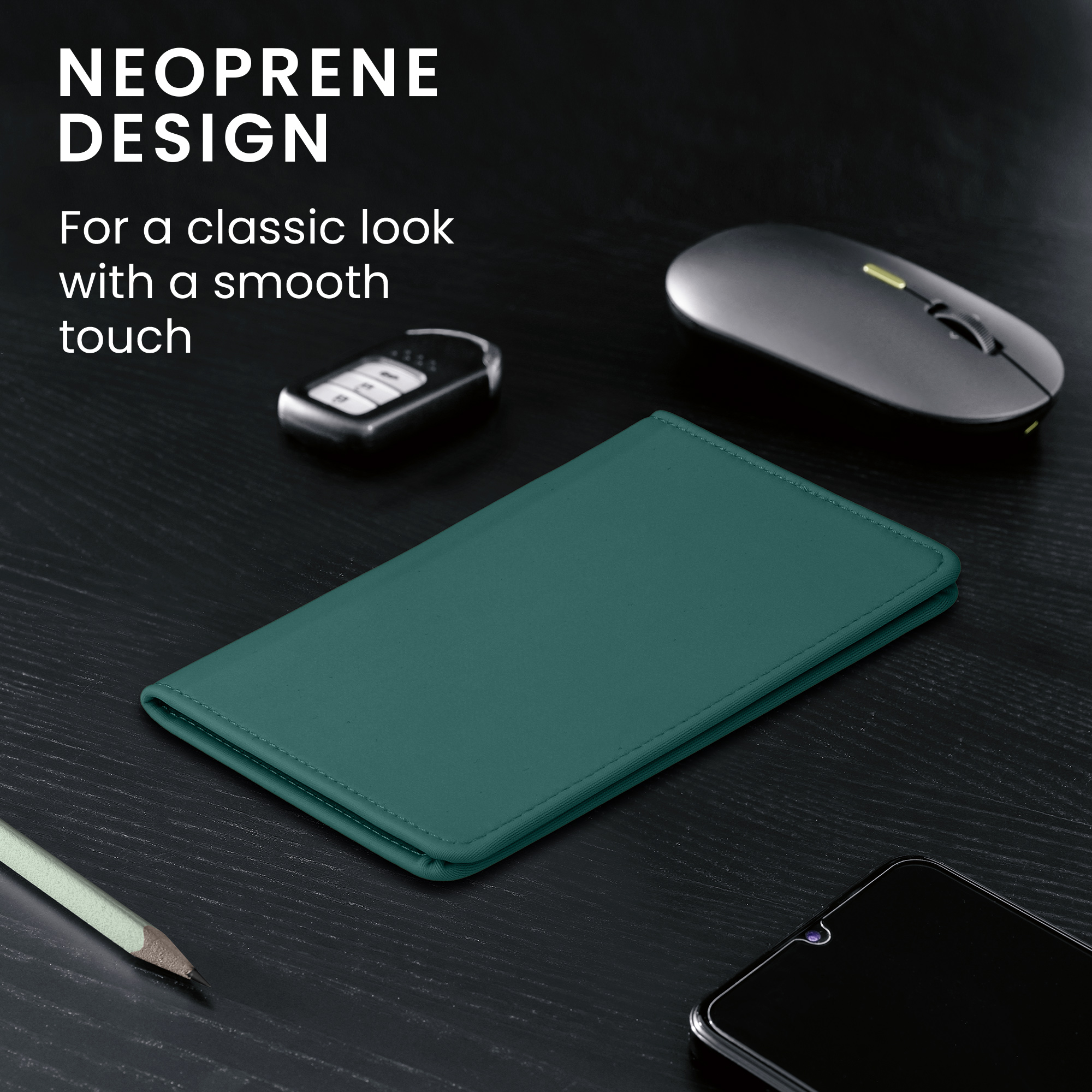 Obal na doklady od auta kwmobile neopren - 12 × 17,5 cm otevřené / 9,2 × 13 cm složené - petrolejová
