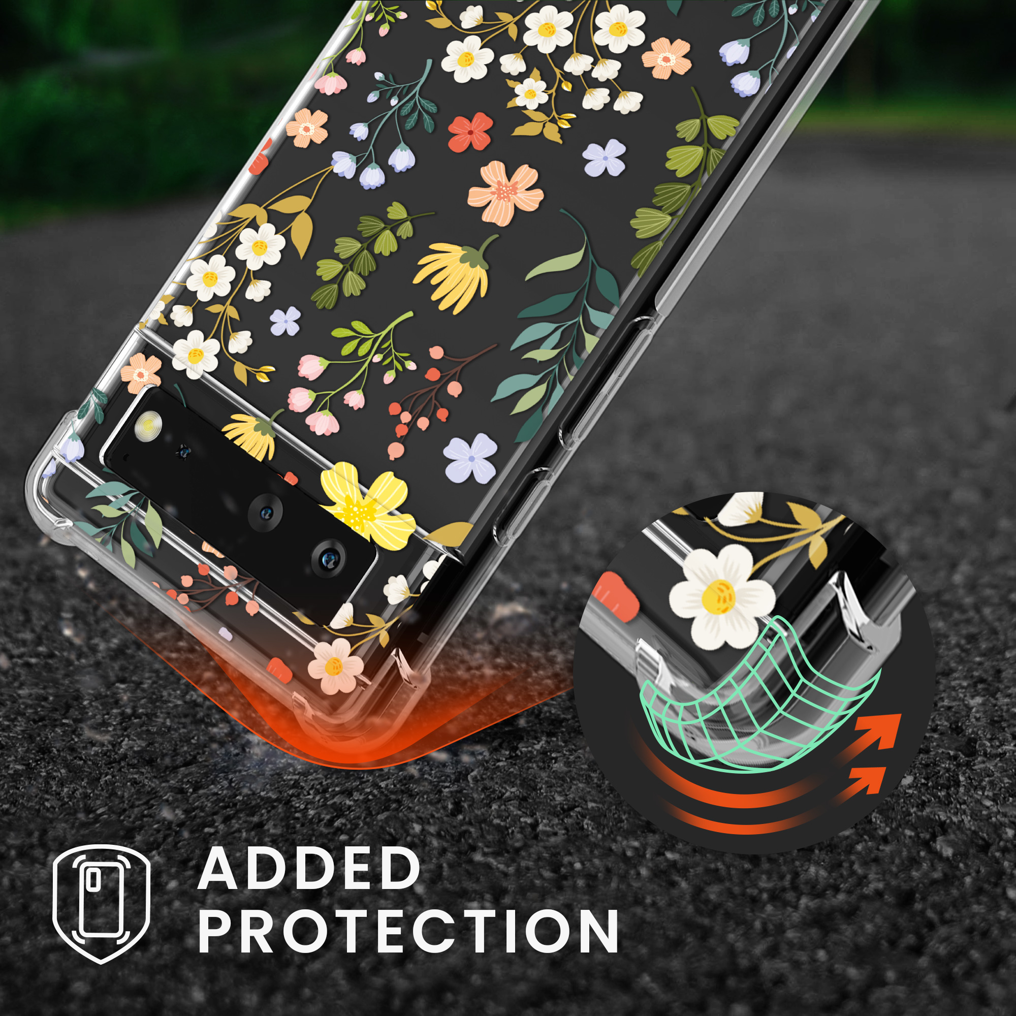 Crossbody kryt kwmobile pro Google Pixel 6 - charming flowers yellow / zelená / transparent