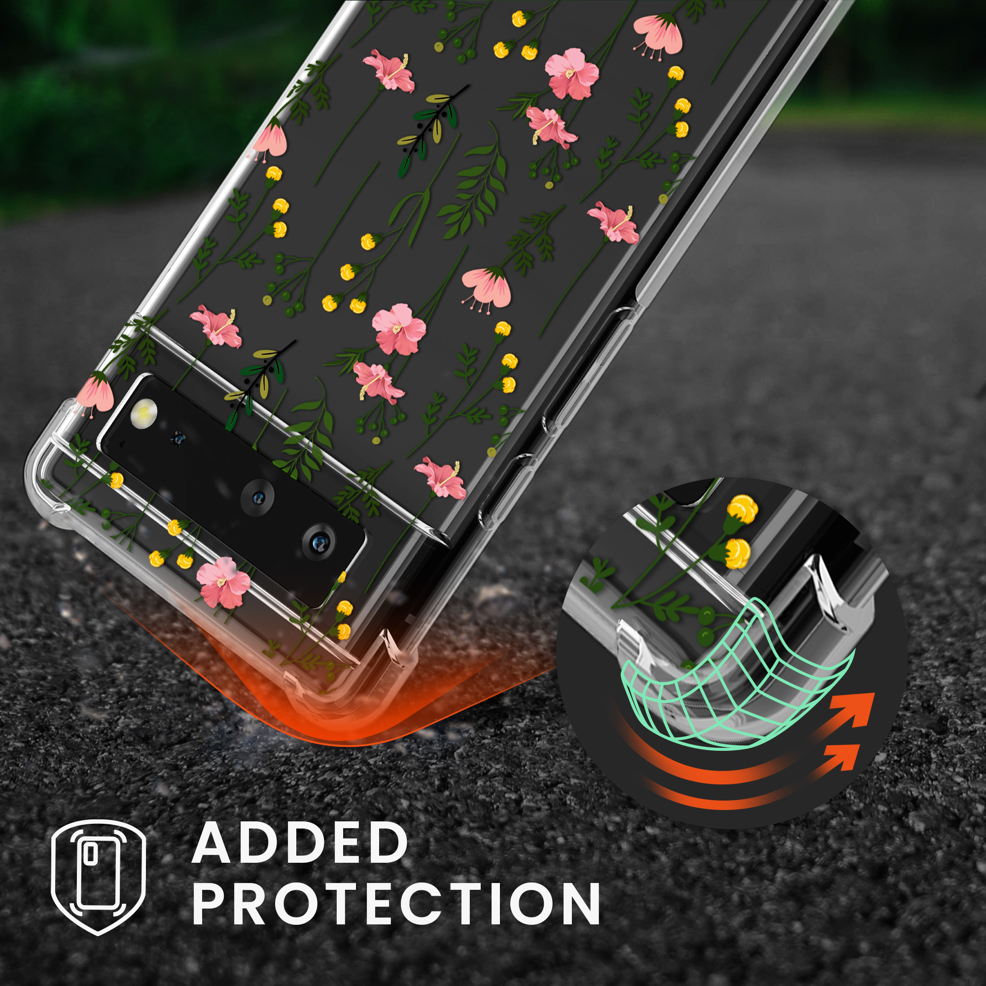 Crossbody kryt kwmobile pro Google Pixel 6 - jemné květy růžová/zelená/transparentní