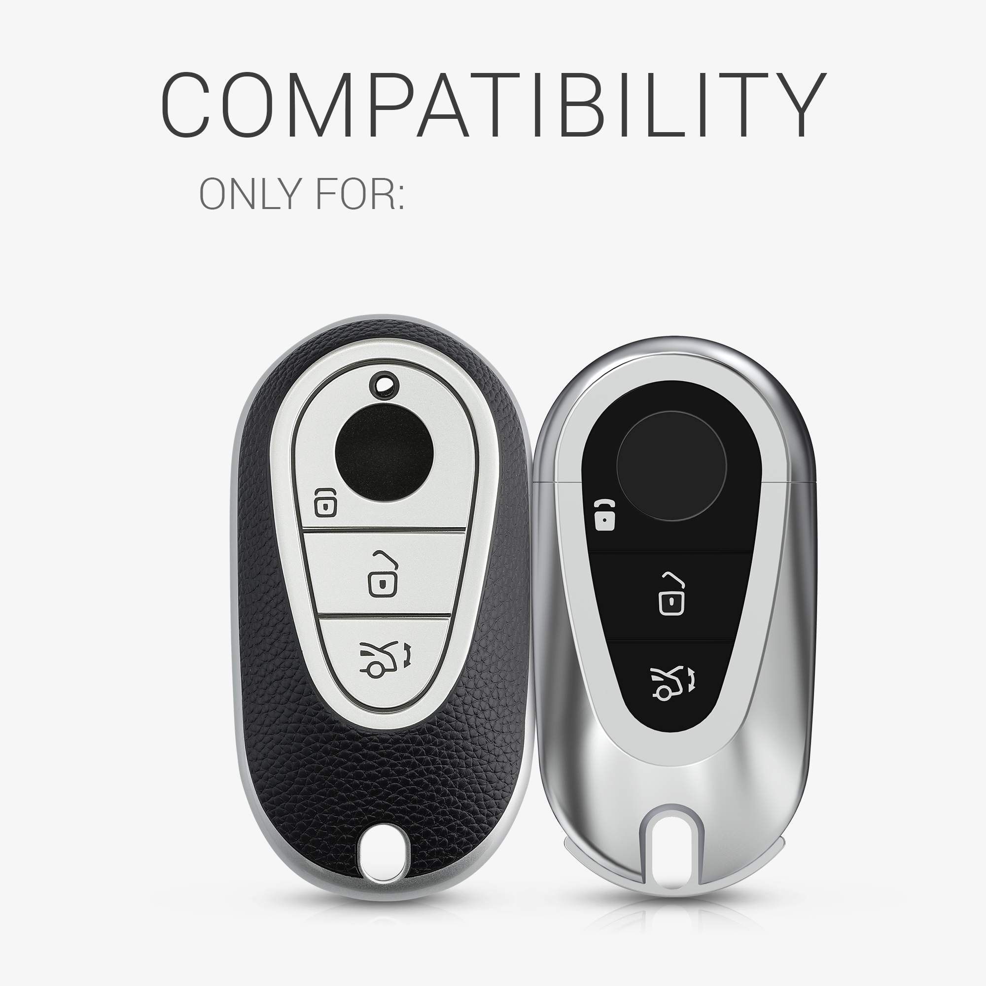 Pouzdro na klíč od auta kwmobile Mercedes-Benz 3 tlačítka Smart Key, stříbrná / černá