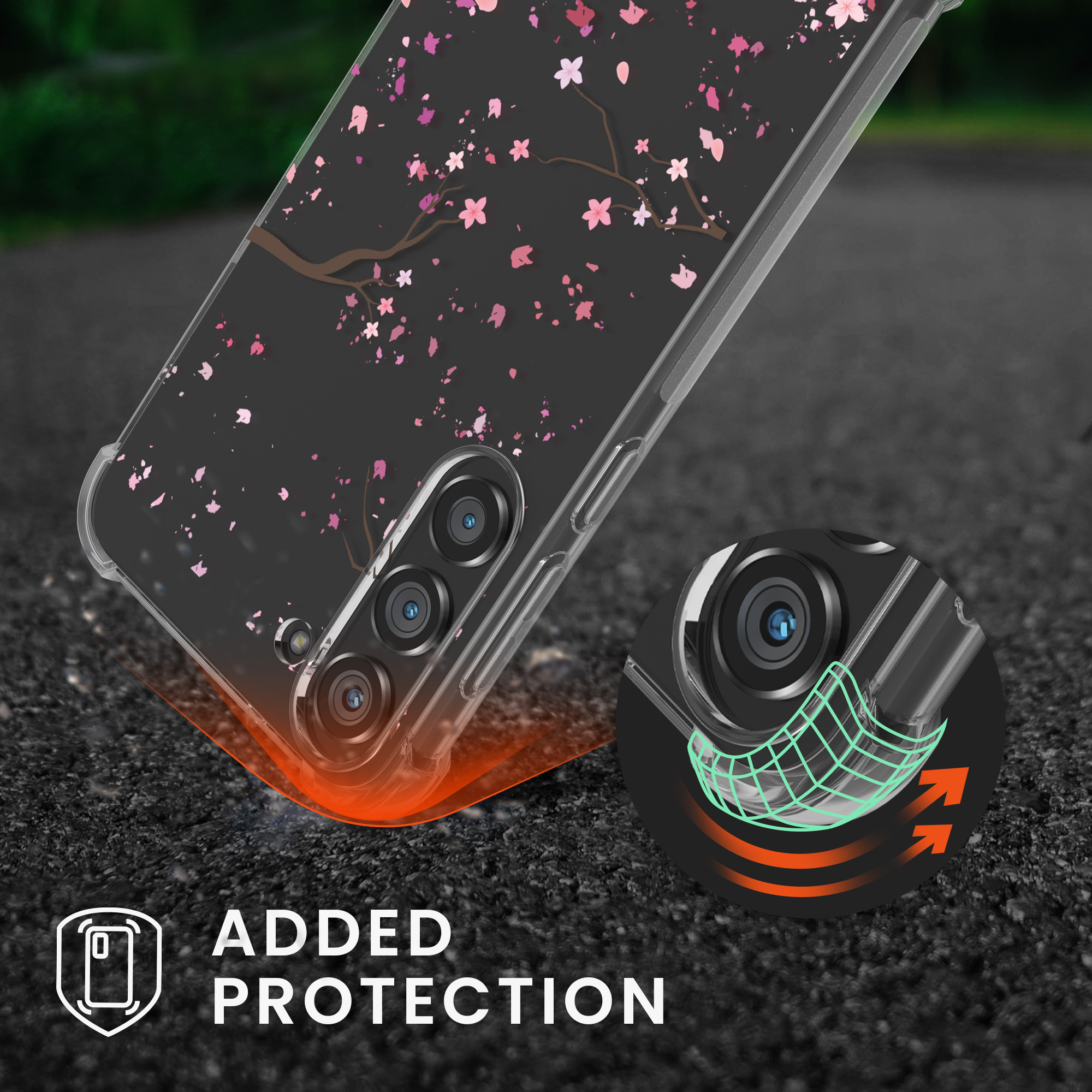 Crossbody kryt na mobil Galaxy S23 Plus kwmobile růžové třešňové květy / tmavě hnědá / transparentní
