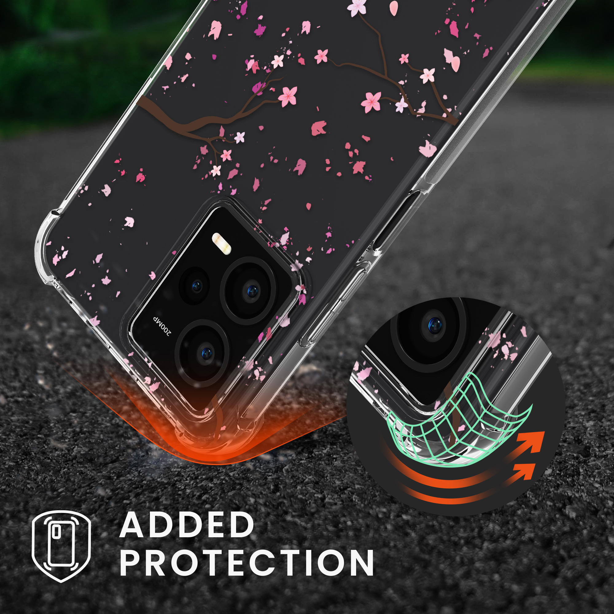 Kryt Xiaomi Redmi Note 12 Pro+ 5G crossbody popruh třešňové květy - růžová/tmavě hnědá kwmobile