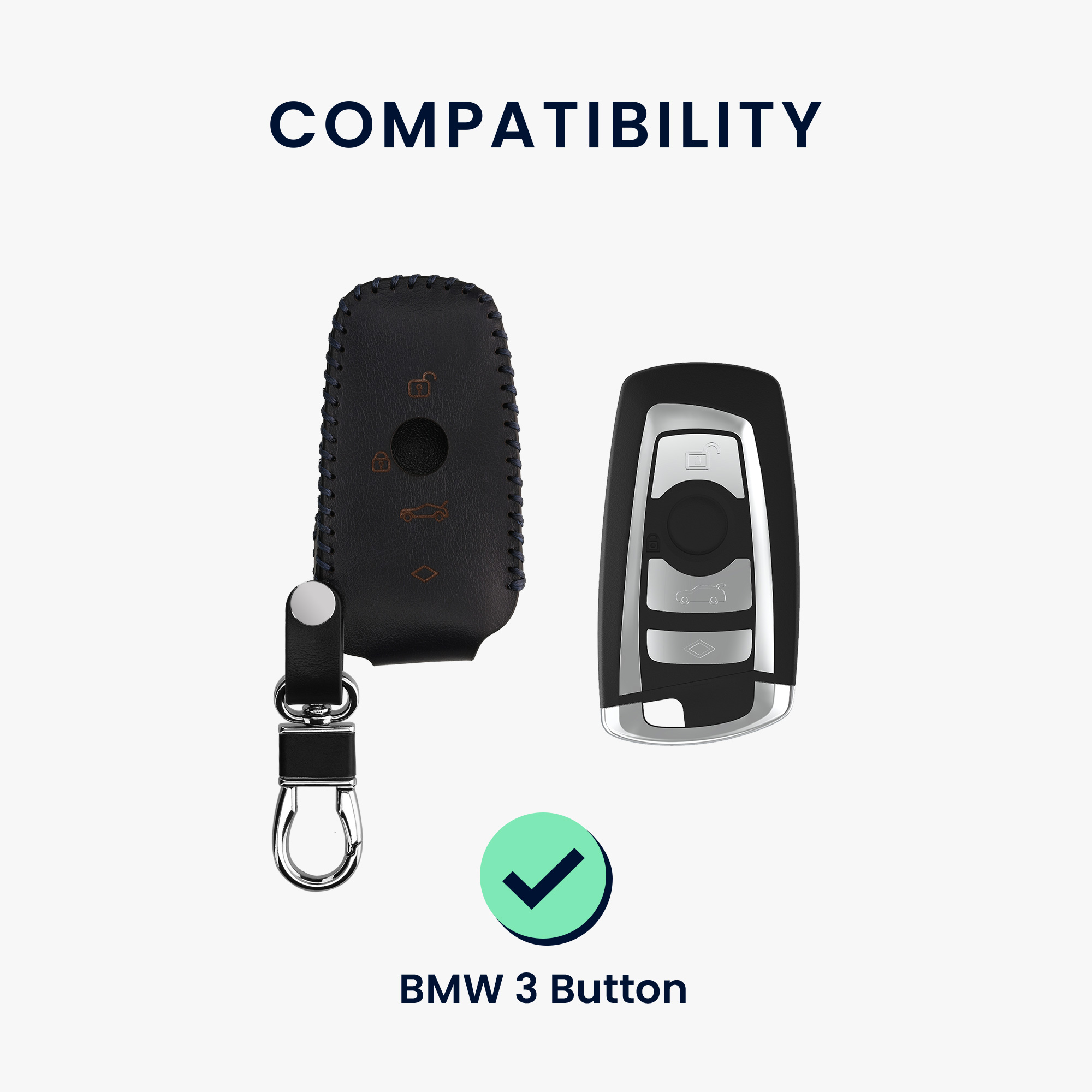 Kožené pouzdro na klíč od auta BMW 3 tlačítka Keyless Go tmavě modré