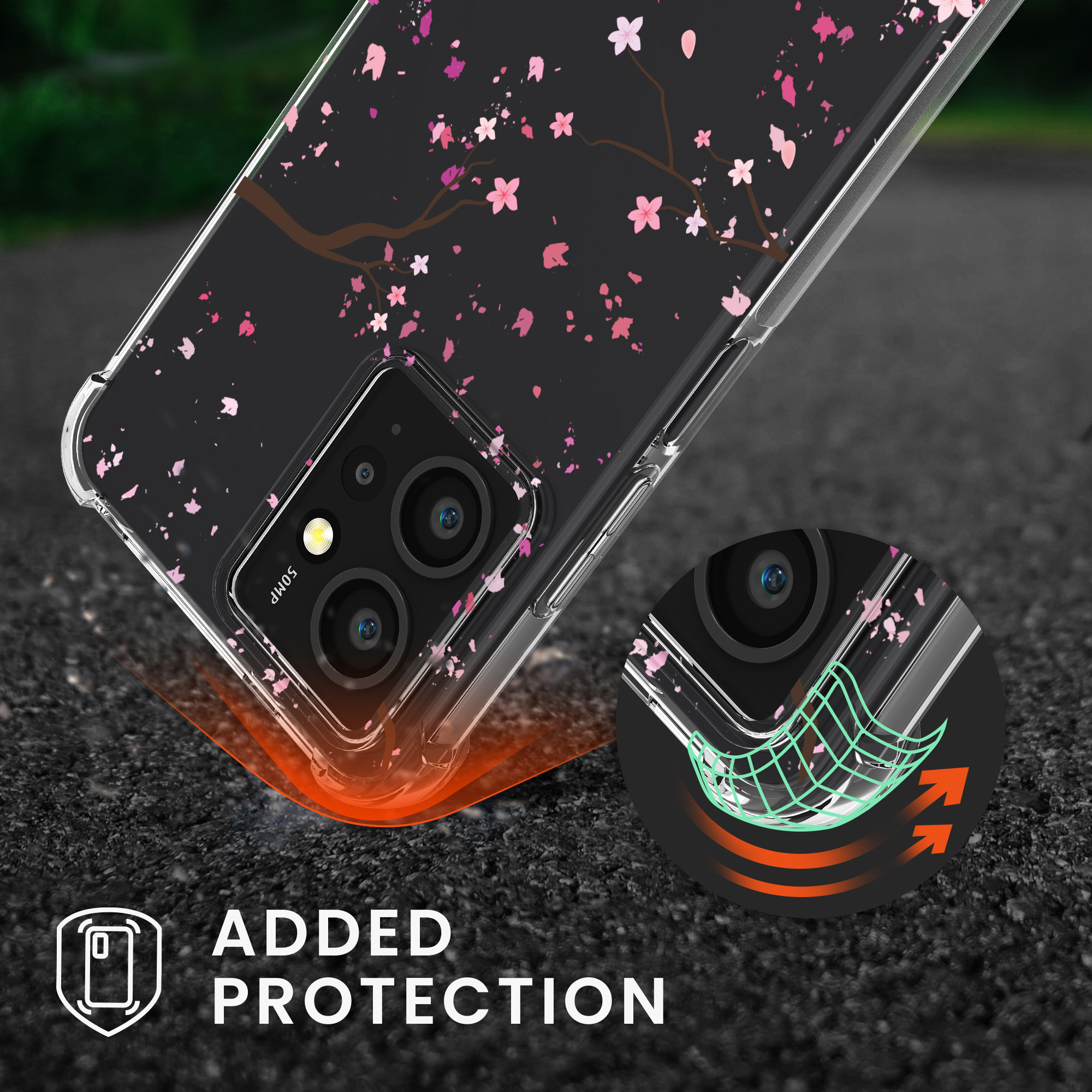 Kryt Xiaomi Redmi Note 12 (4G) crossbody popruh třešňové květy - růžová/tmavě hnědá kwmobile