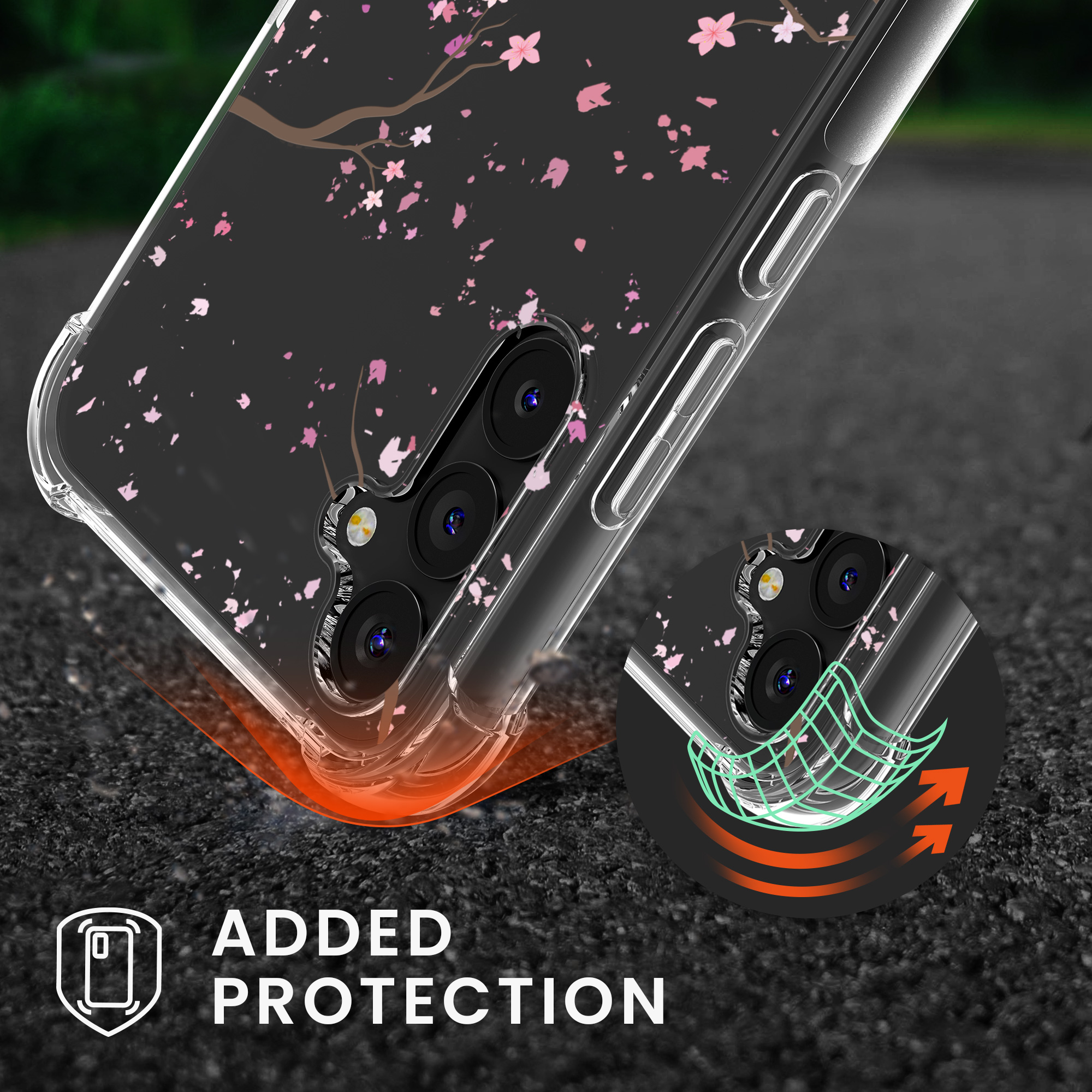 Crossbody kryt na mobil Samsung Galaxy A34 5G kwmobile Cherry Blossoms růžovo-tmavě hnědo-transparentní