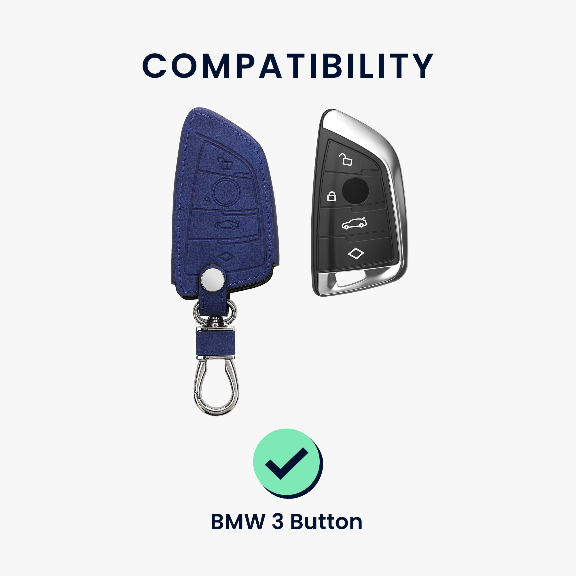 Peněženkové pouzdro na klíč od auta BMW 3 tlačítka Smart Key tmavě modré