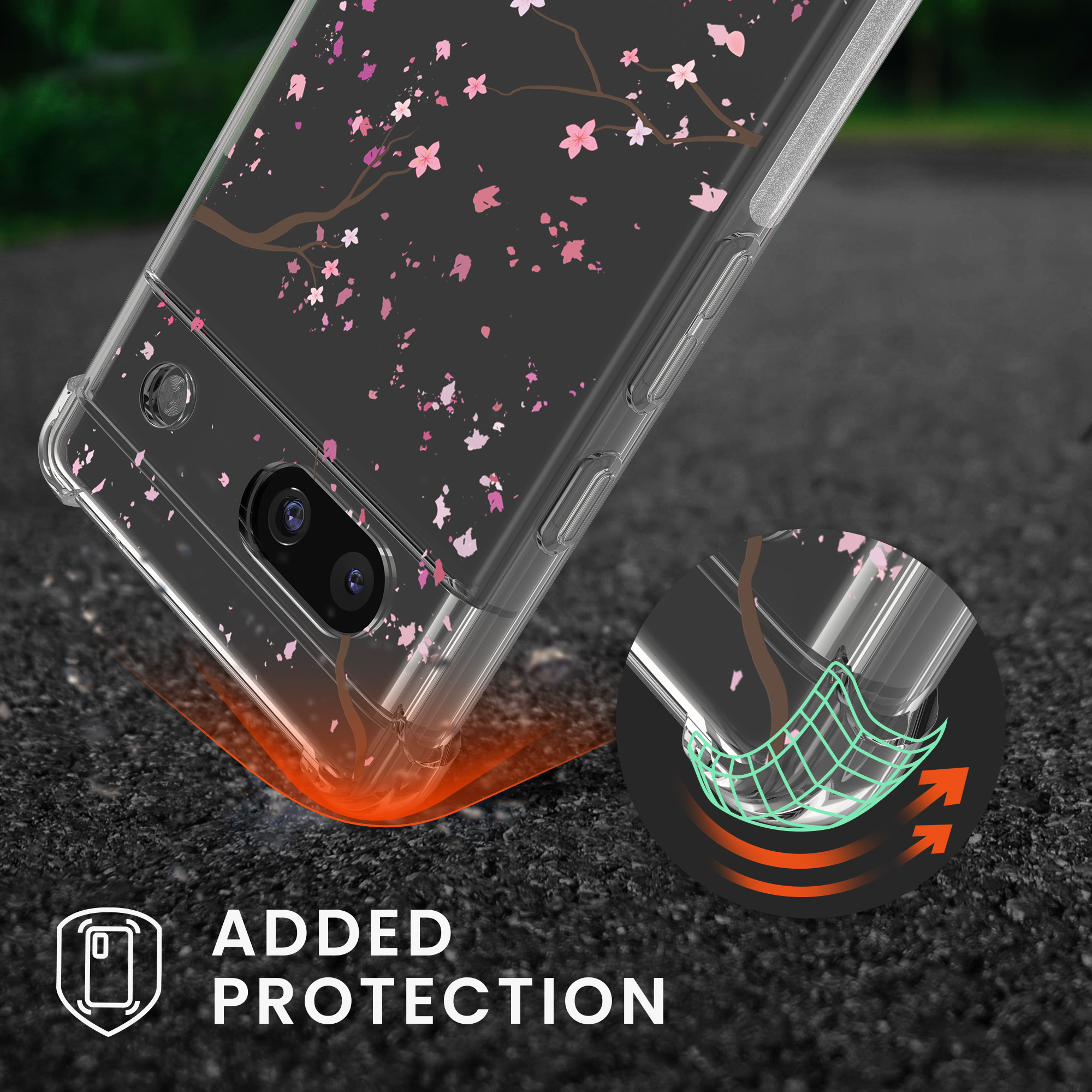Crossbody kryt kwmobile Google Pixel 7a - Cherry Blossoms Pink / Dark Brown / Transparent