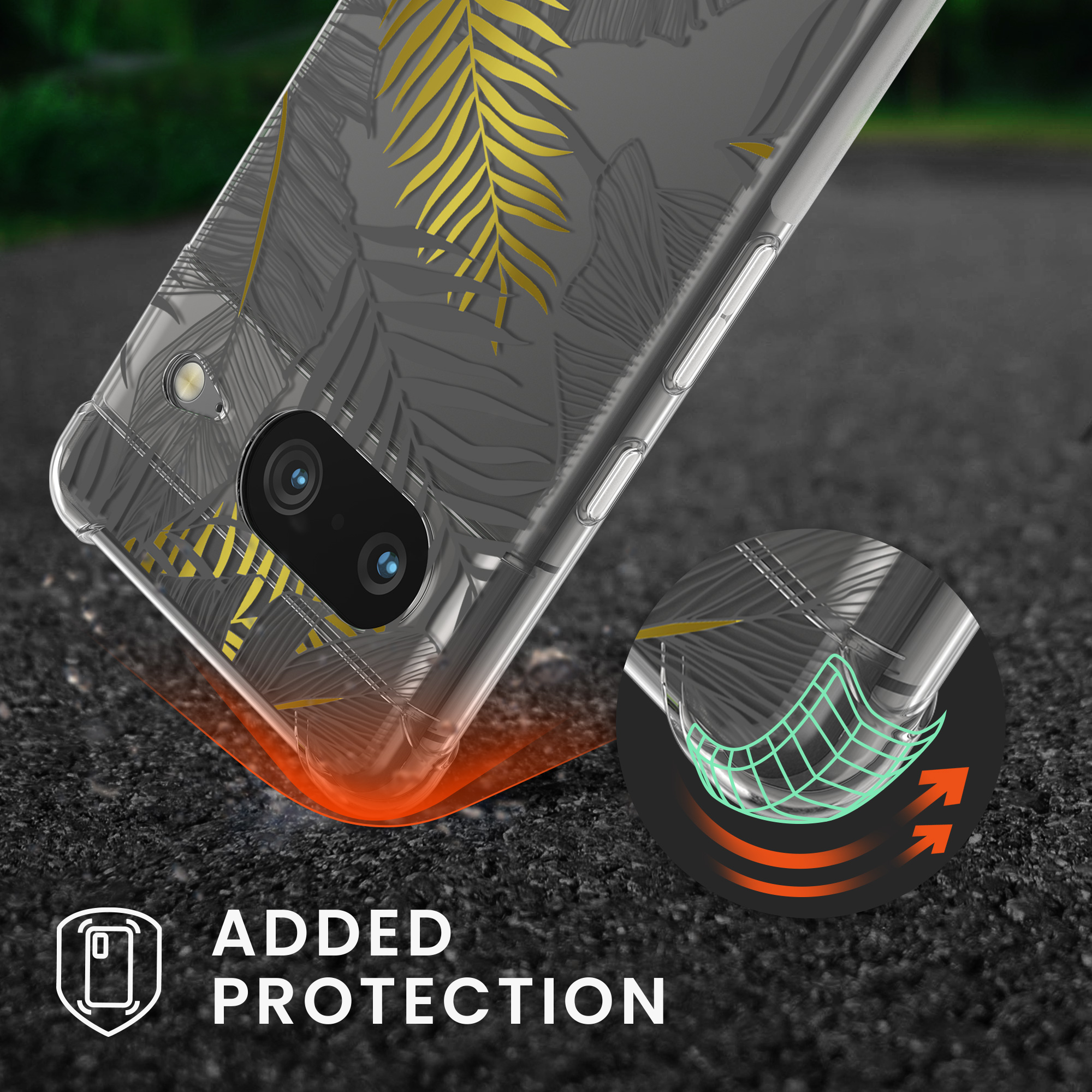 Crossbody kryt kwmobile pro Google Pixel 8 - palmové listy - žluté / šedé / transparentní