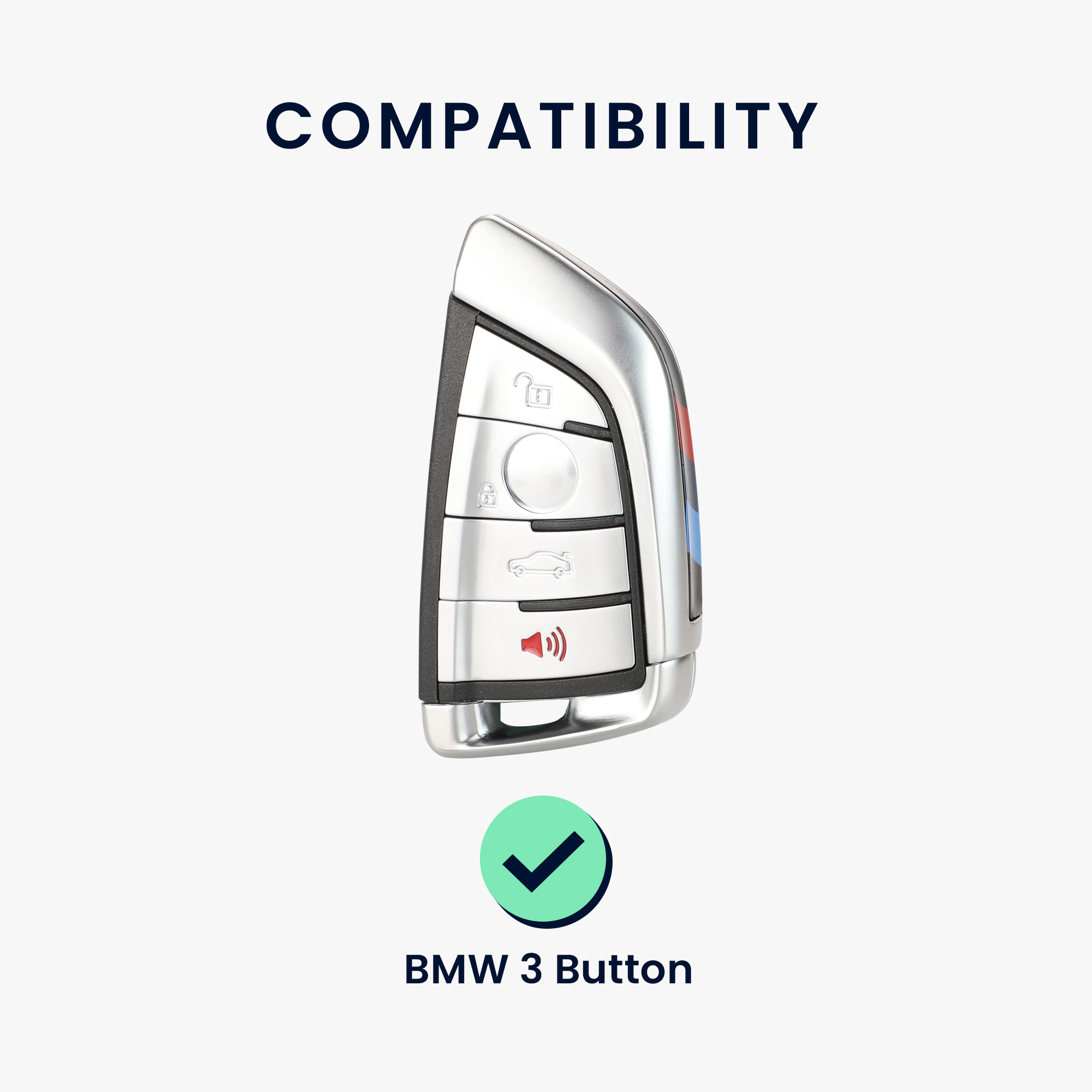 Pevné pouzdro na klíč od auta BMW 3 tlačítka Smart Key leskle stříbrné
