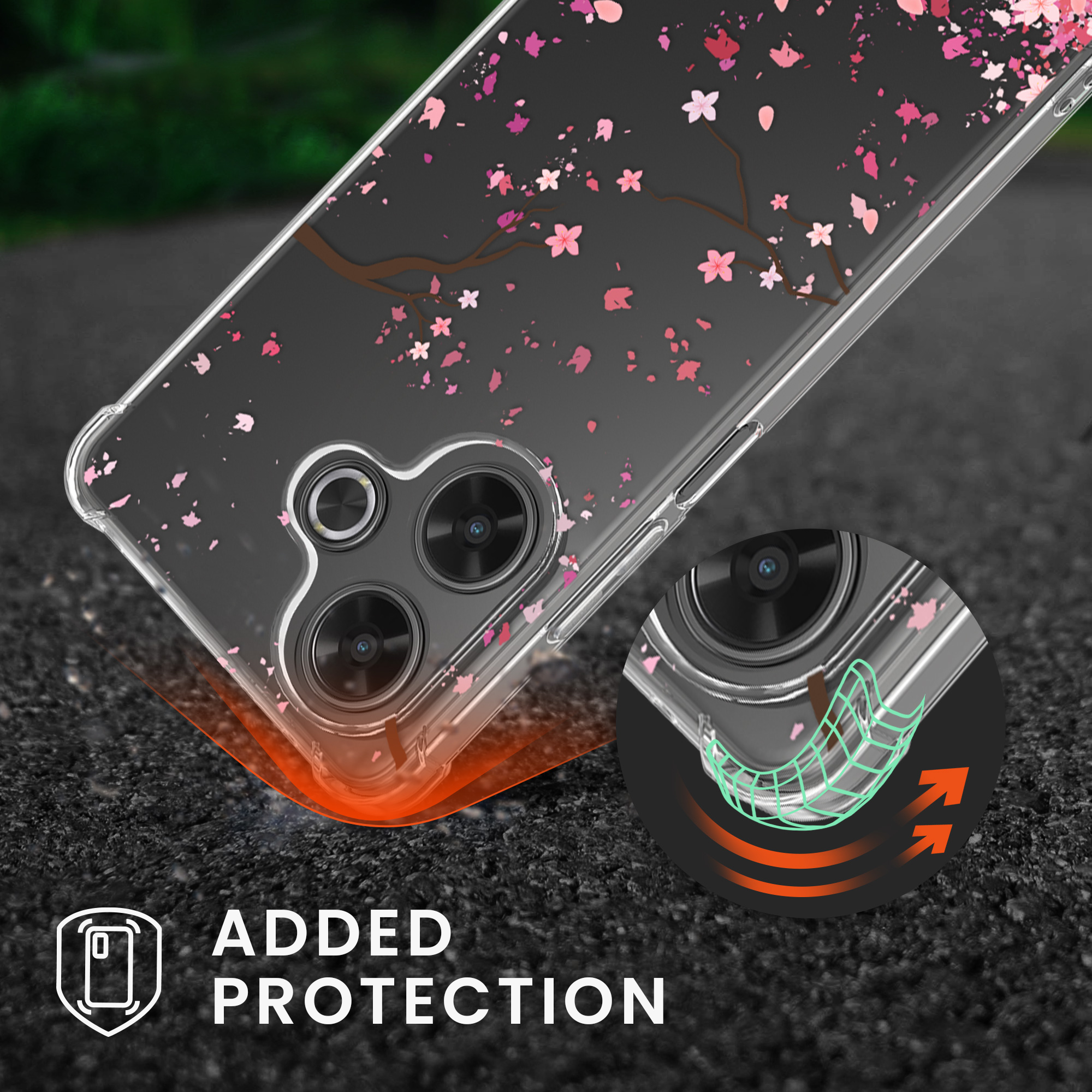 Kryt Xiaomi Redmi 13 crossbody popruh třešňové květy - růžová/tmavě hnědá kwmobile