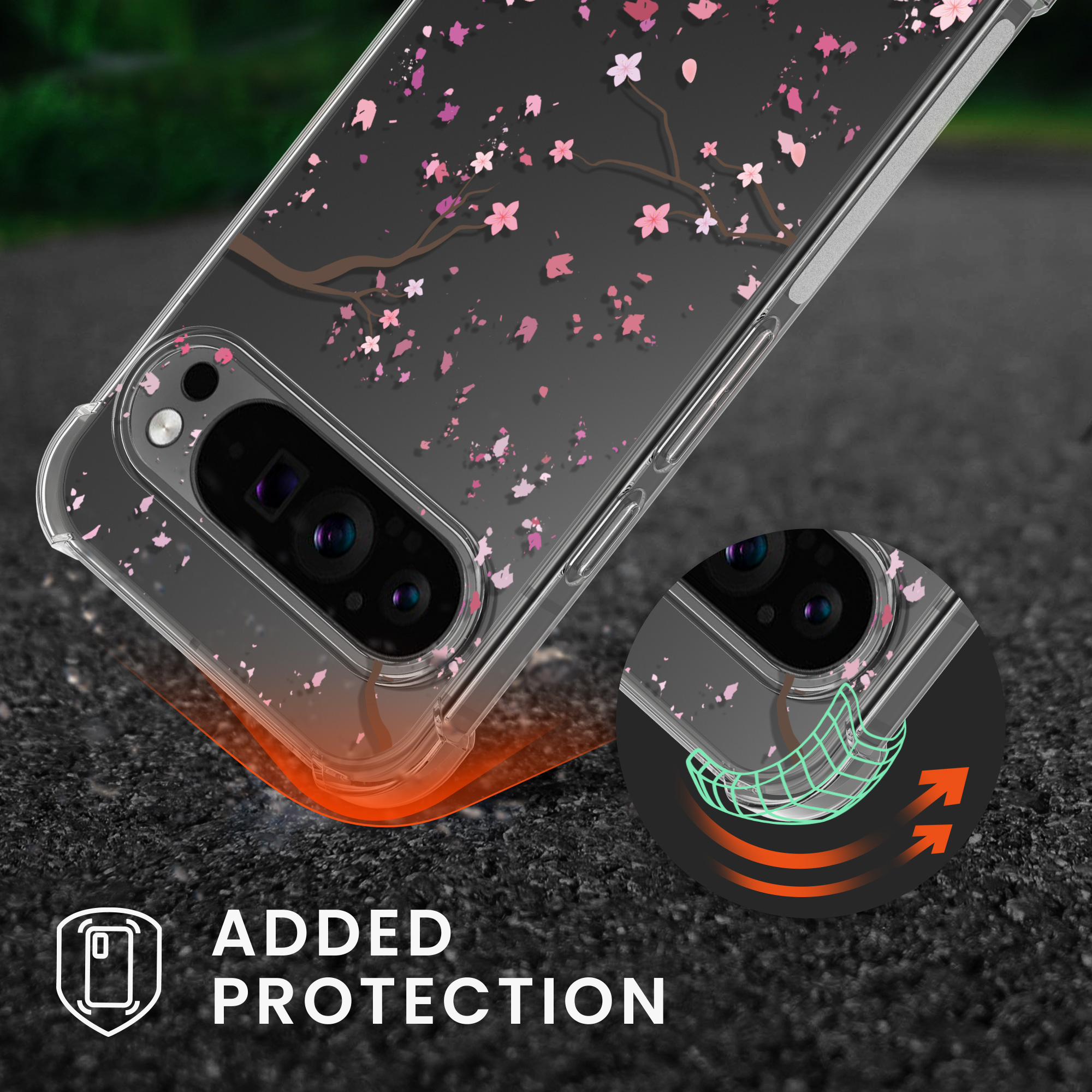 Crossbody kryt kwmobile pro Google Pixel 9 Pro XL - růžové květy / tmavě hnědá / transparentní