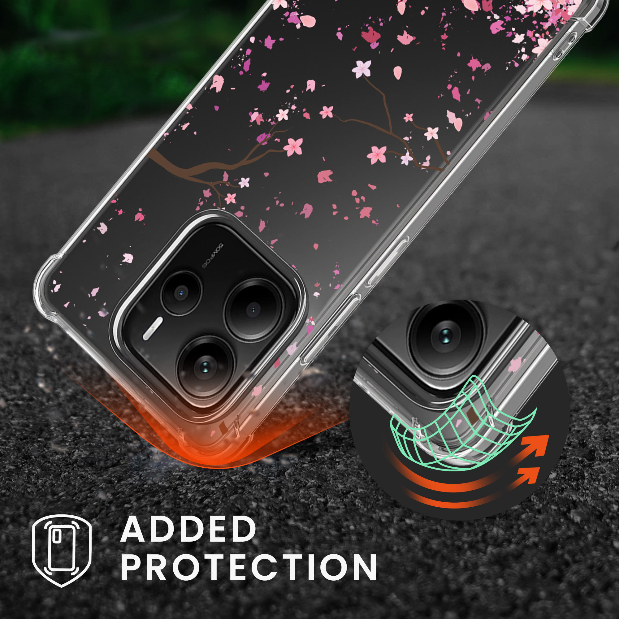 Kryt Xiaomi Redmi Note 14 5G (Not for 4G) crossbody popruh třešňové květy - růžová/tmavě hnědá kwmobile
