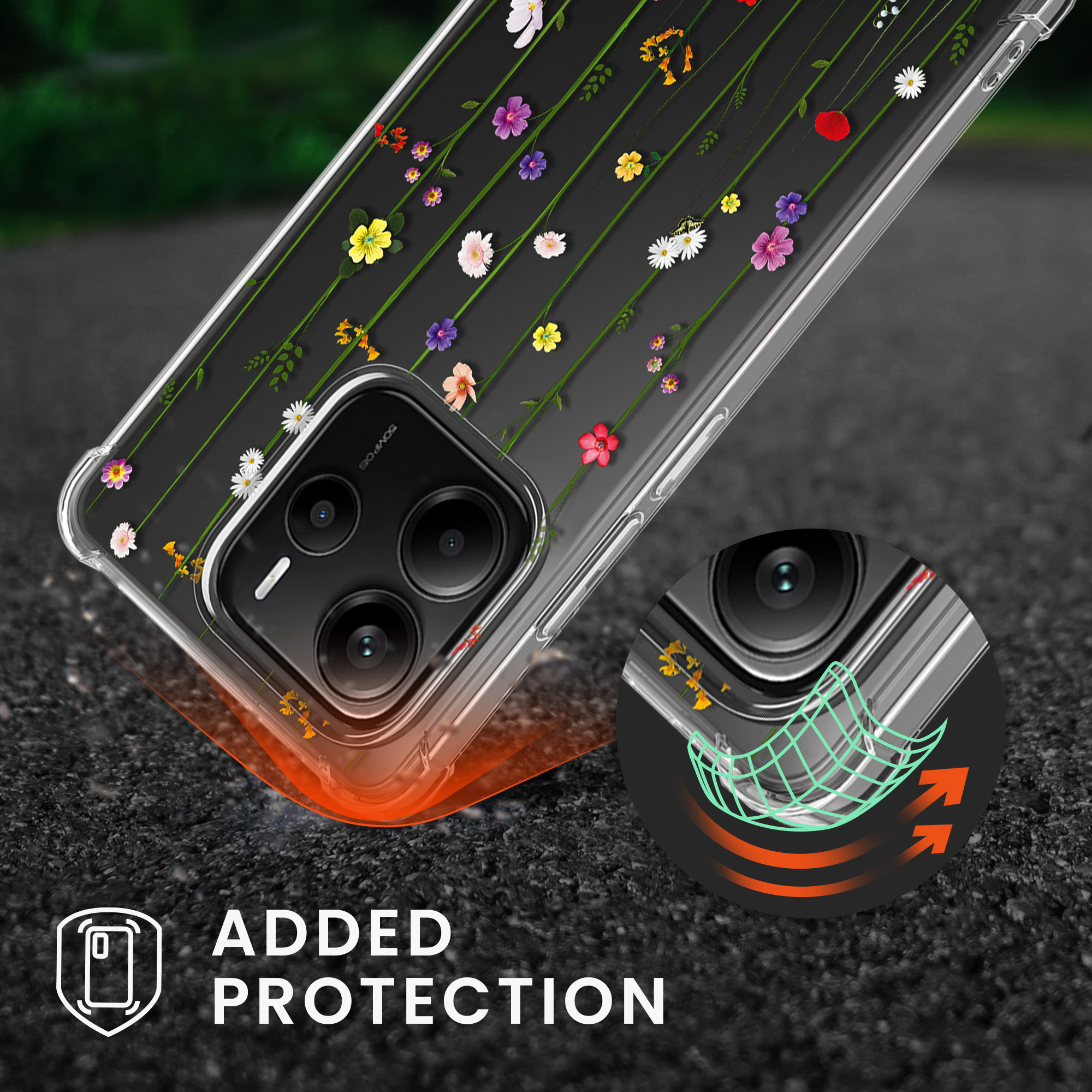 Kryt Xiaomi Redmi Note 14 5G (Not for 4G) crossbody popruh divoké kvítí - vícebarevná kwmobile