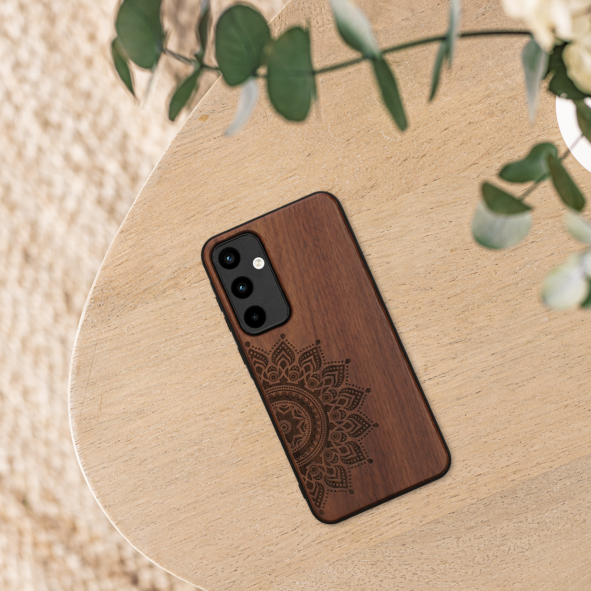 Dřevěný kryt na mobil Samsung Galaxy A55 5G kwmobile TPU rámeček Tmavě hnědá