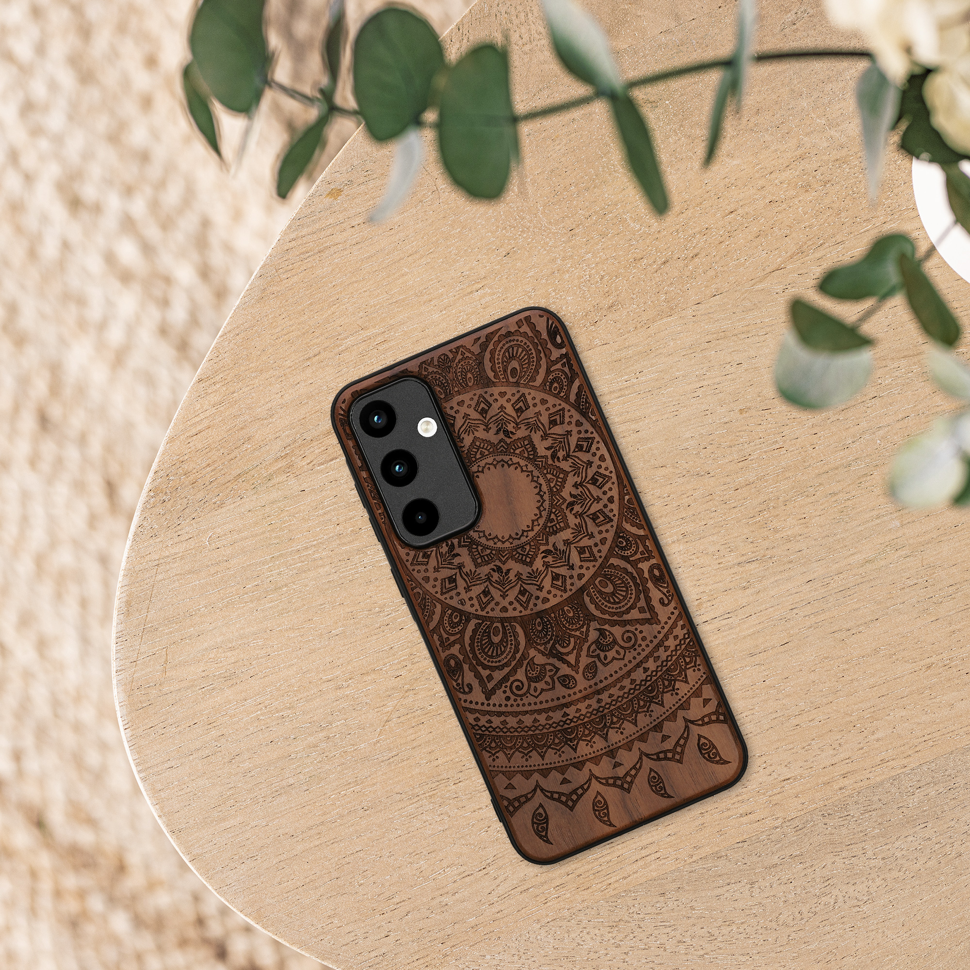 Dřevěný kryt na mobil Samsung Galaxy A55 5G kwmobile TPU rámeček Tmavě hnědá