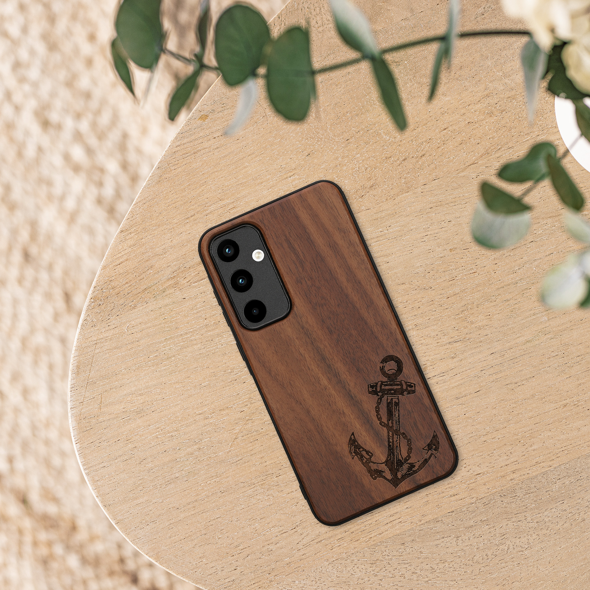 Dřevěný kryt na mobil Samsung Galaxy A55 5G kwmobile TPU rámeček Tmavě hnědá