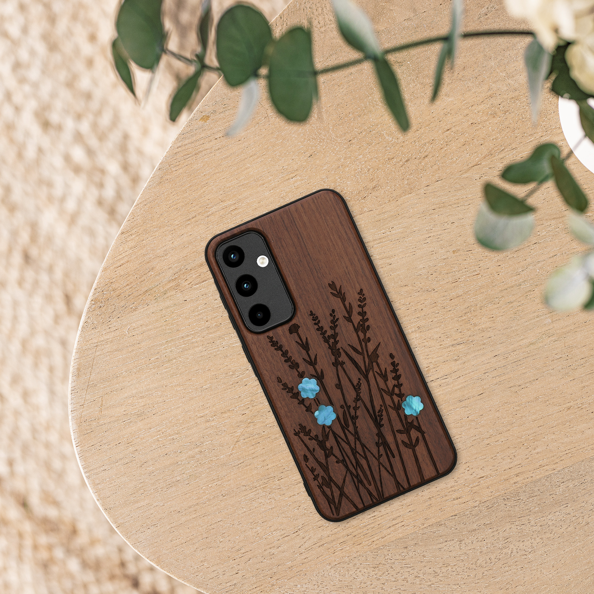 Dřevěný kryt na mobil Samsung Galaxy A55 5G kwmobile TPU rámeček Tmavě hnědá