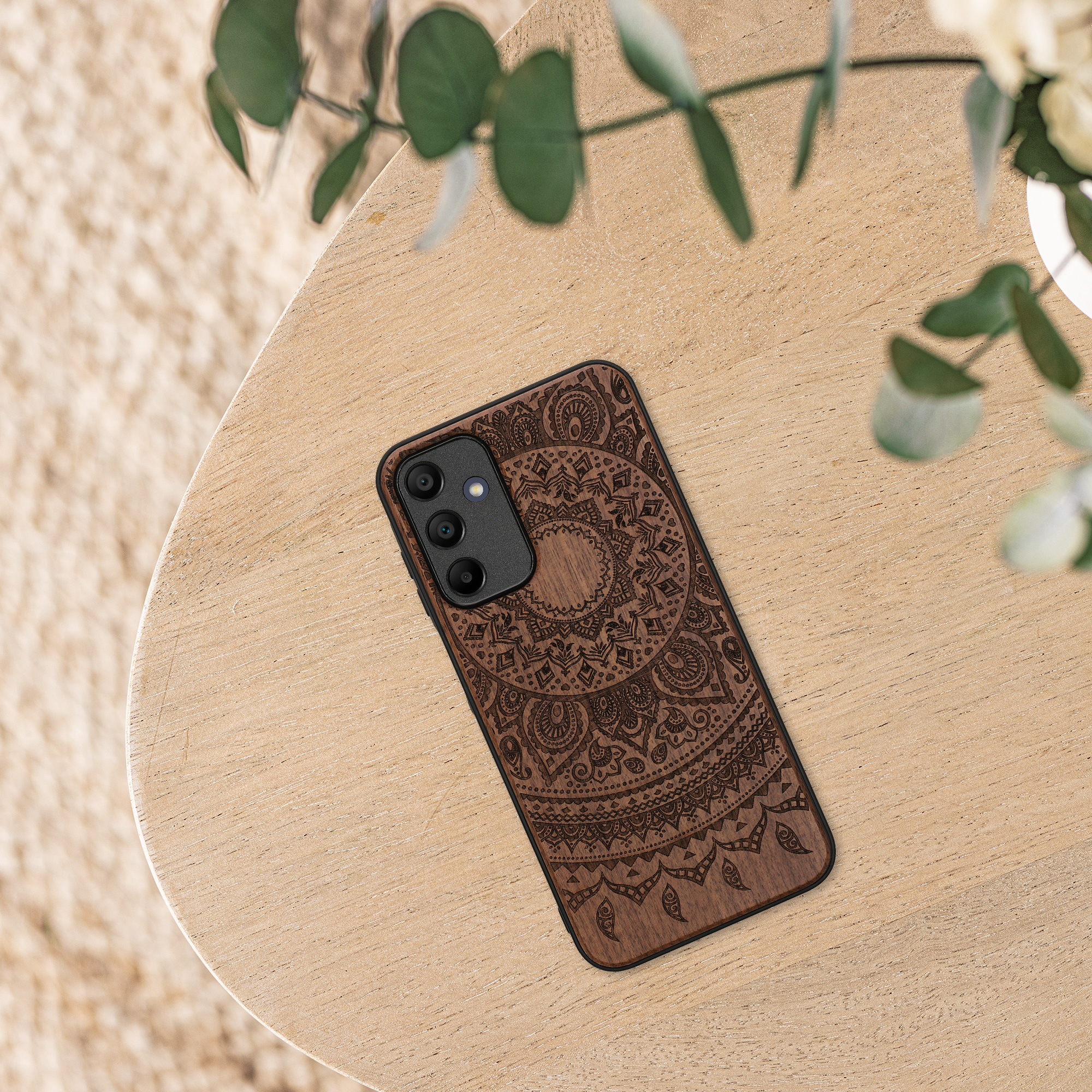 Dřevěný kryt na mobil Samsung Galaxy A15 5G kwmobile TPU rámeček Tmavě hnědá
