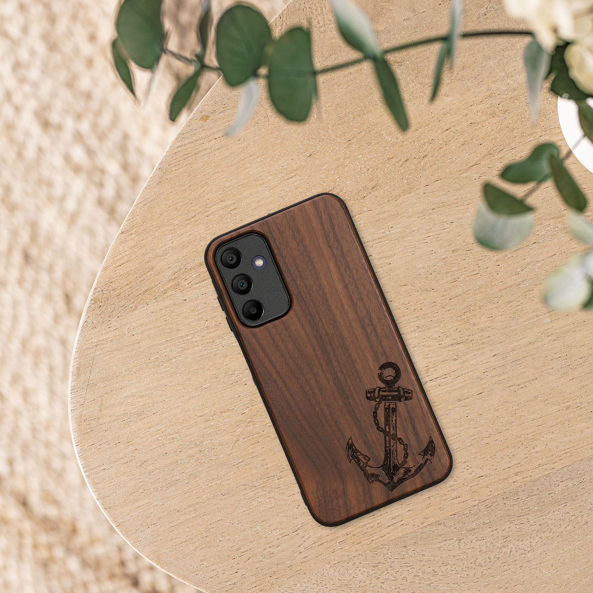 Dřevěný kryt na mobil Samsung Galaxy A15 5G kwmobile TPU rámeček Tmavě hnědá